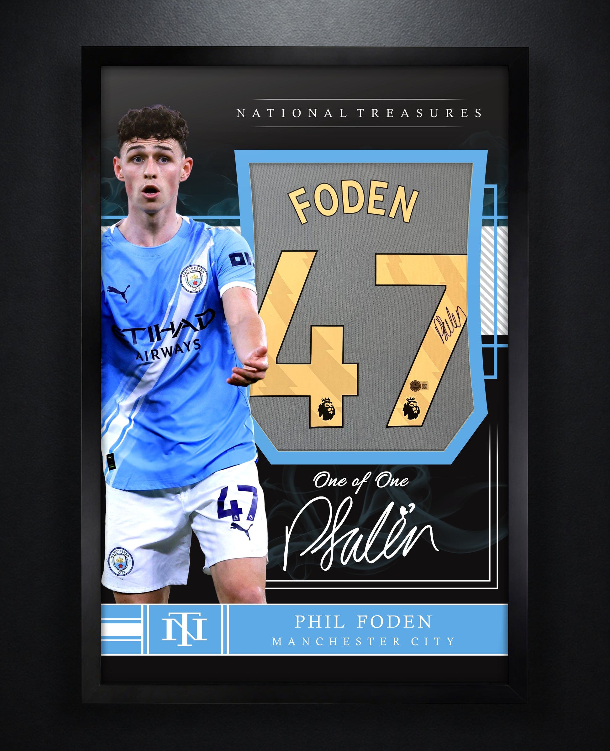 Phil Foden Signed Manchester City Puma Jersey Framed Beckett COA - Photo of frame