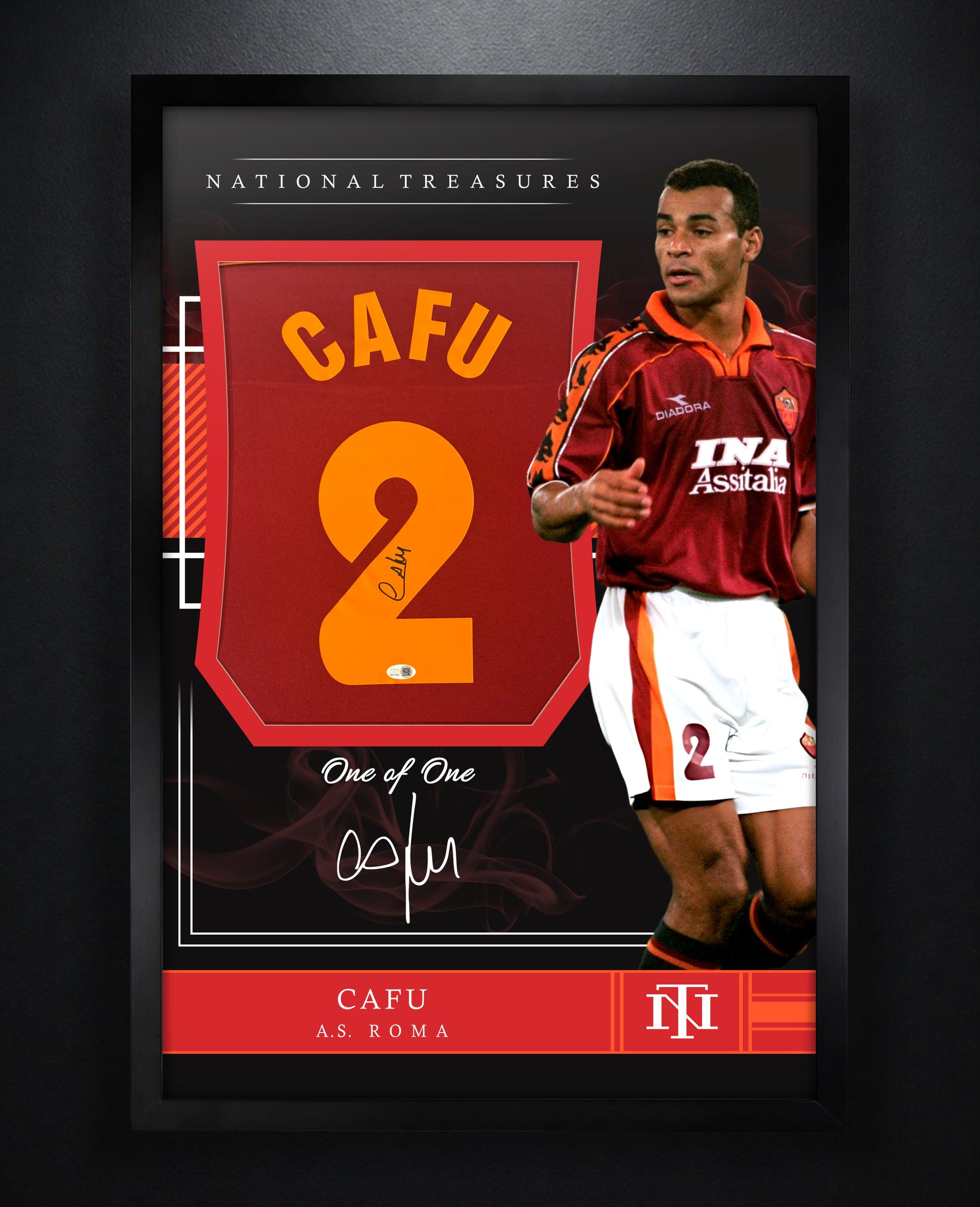 Cafu Signed AS Roma Diadora Jersey Framed JSA COA - Photo of frame