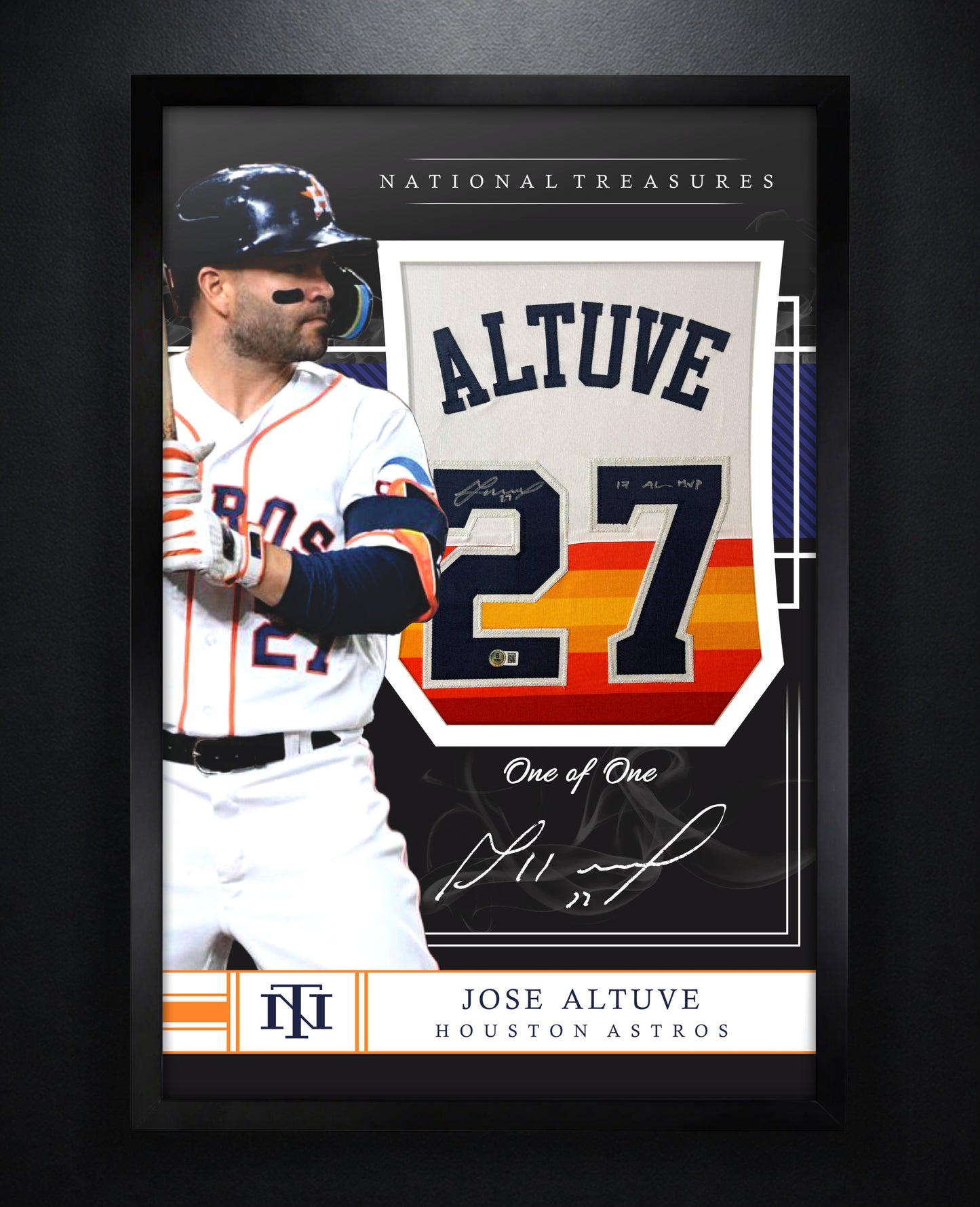 Jose Altuve Signed Houston Astros Jersey Framed Beckett COA INSCRIBED - Photo of frame
