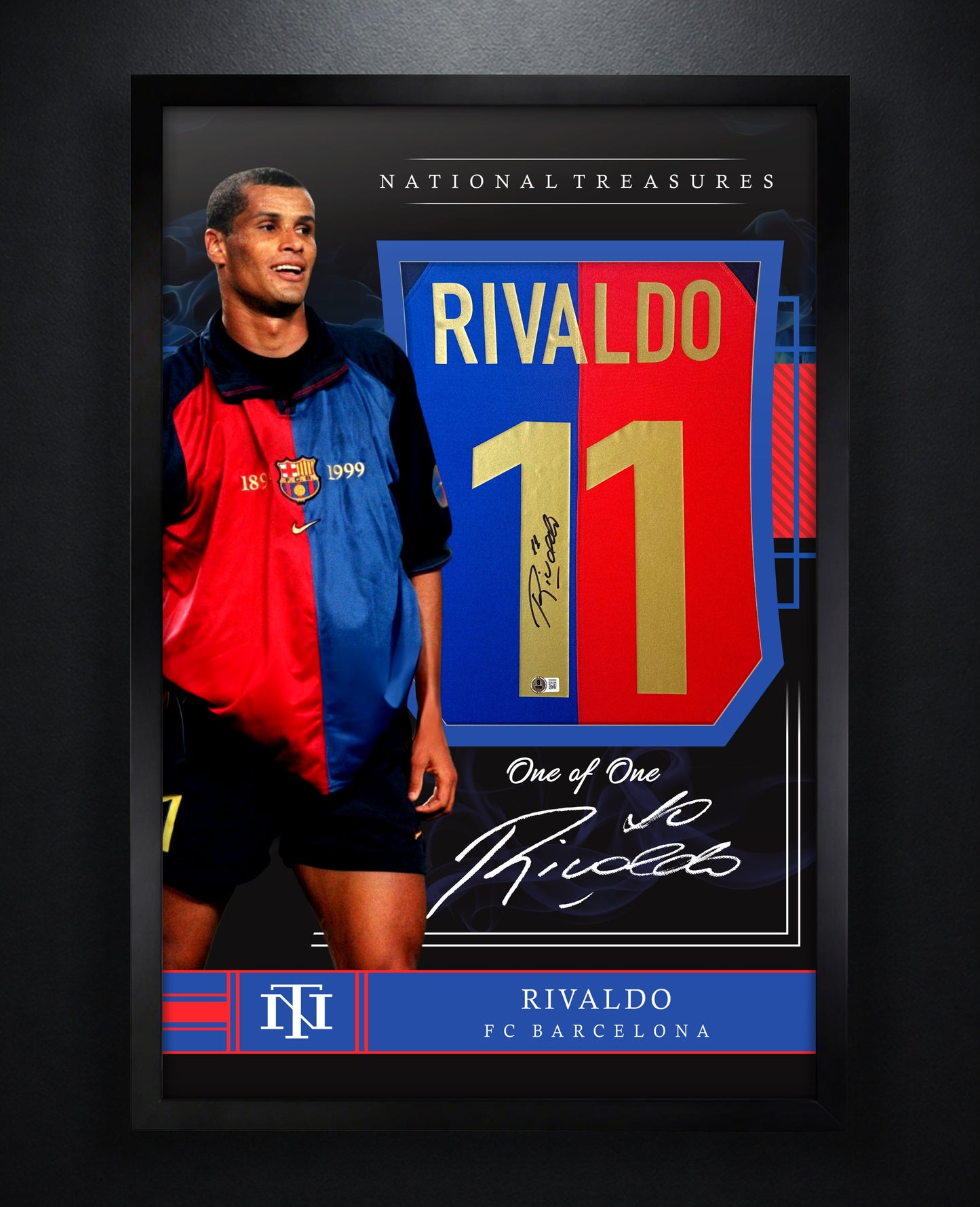 Rivaldo Signed FC Barcelona Nike Jersey Framed Beckett COA - Photo of frame