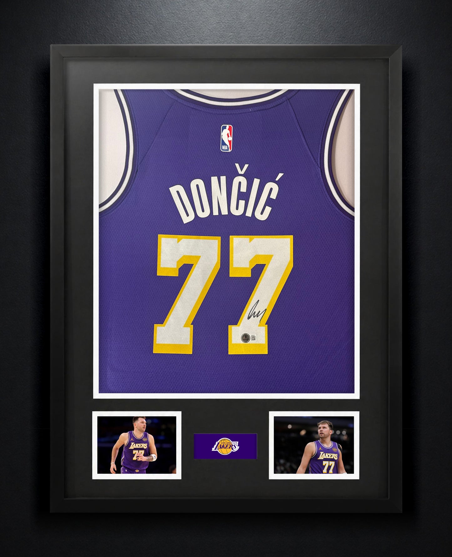Luka Doncic Signed Los Angeles Lakers Nike Jersey Framed Beckett LOA & COA - Photo of frame