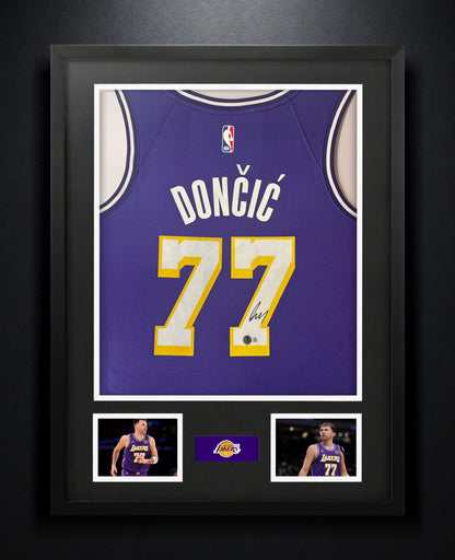 Luka Doncic Signed Los Angeles Lakers Nike Jersey Framed Beckett LOA & COA - Photo of frame