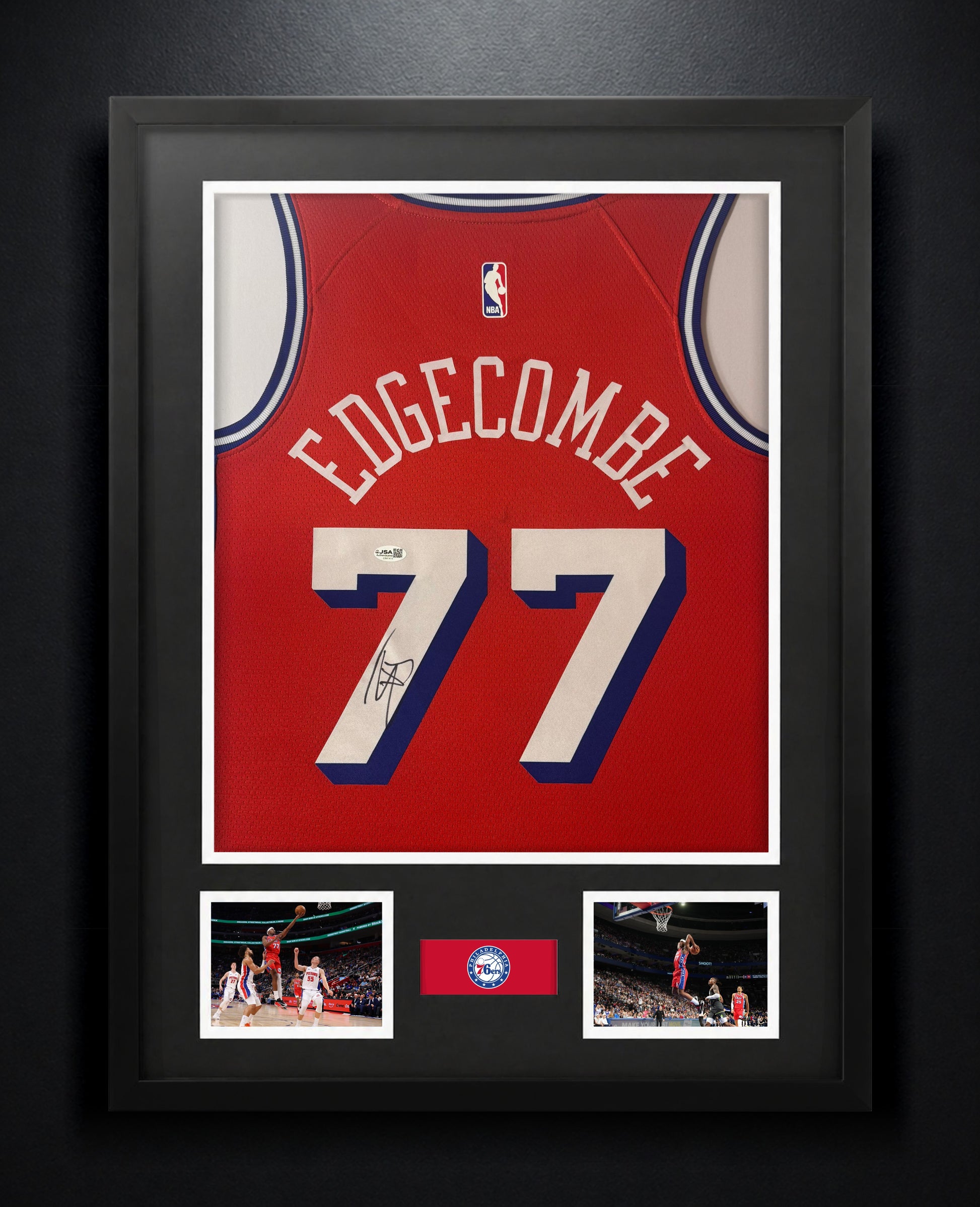 VJ Edgecombe Signed Philadelphia 76ers Nike Jersey Framed JSA COA - Photo of frame