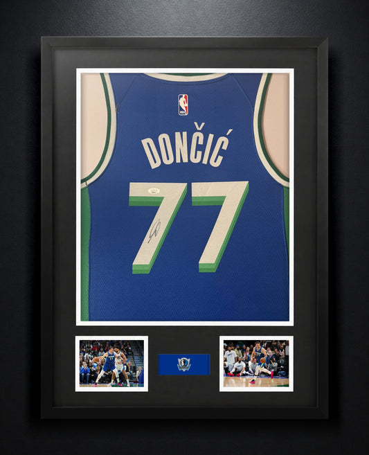 Luka Doncic Signed Dallas Mavericks Nike Jersey Framed JSA LOA & COA - Photo of frame