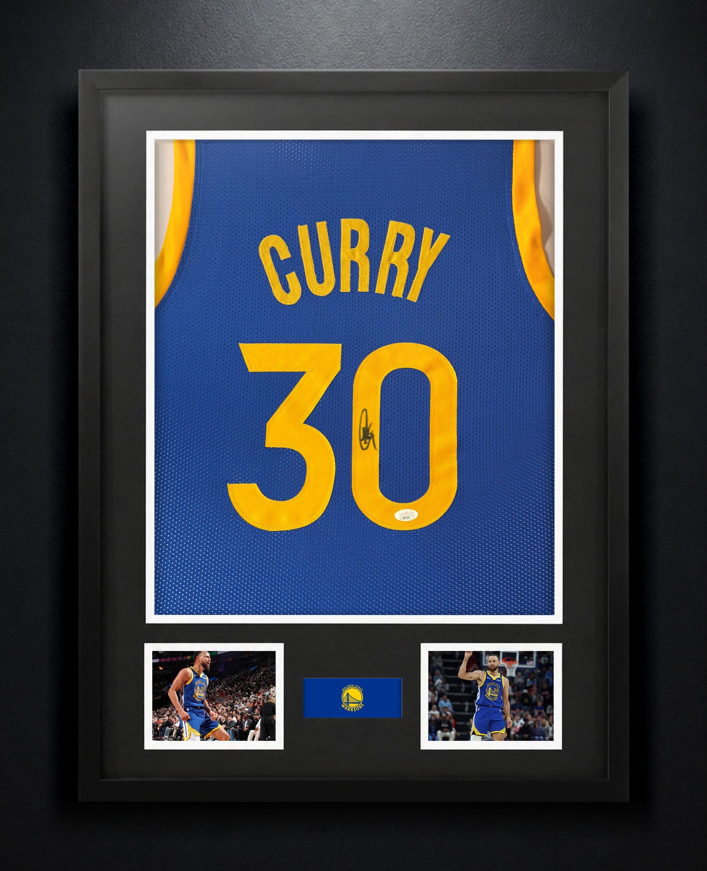 Stephen Curry Signed Golden State Warriors Jersey Framed JSA COA - Photo of frame