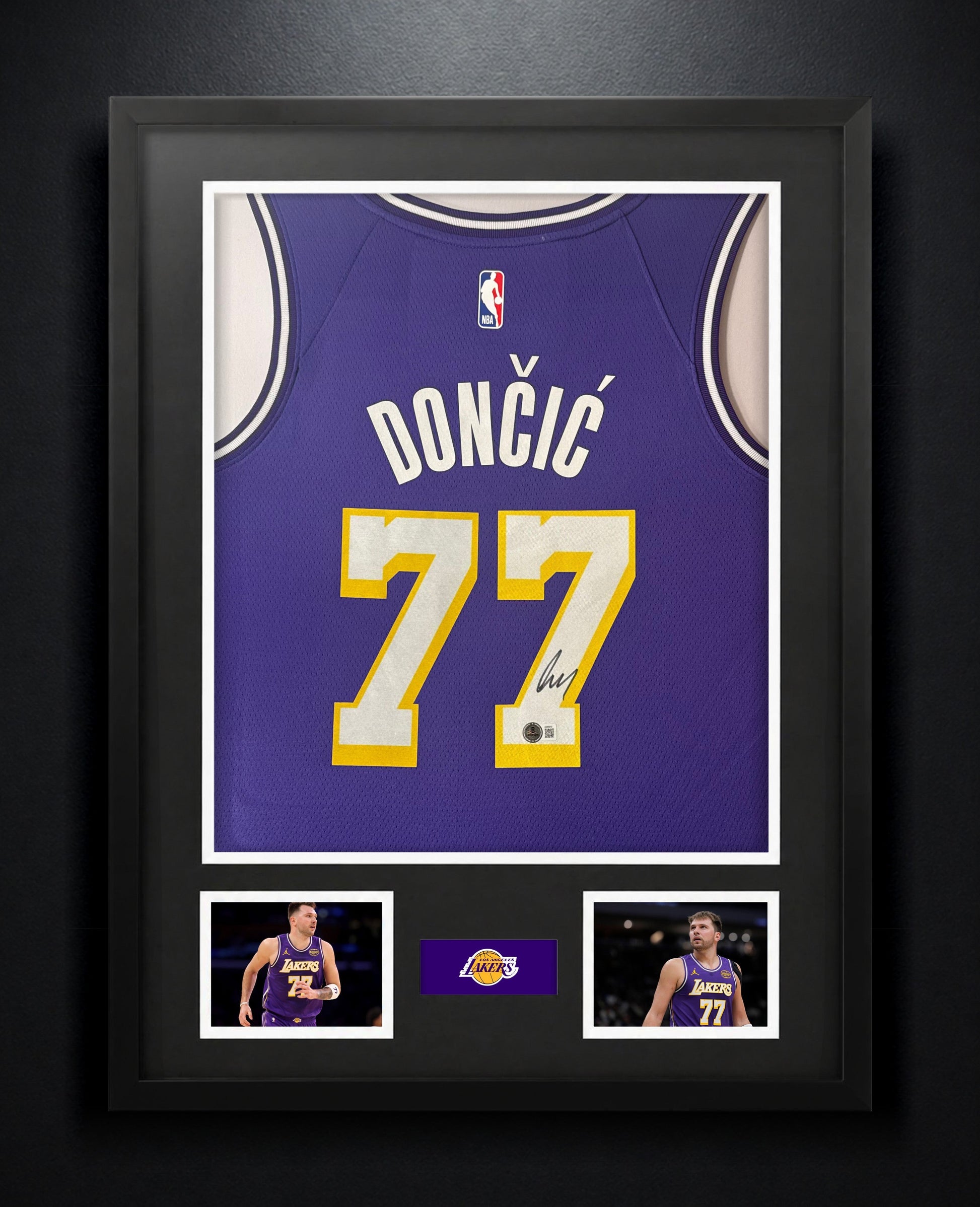 Luka Doncic Signed Los Angeles Lakers Nike Jersey Framed Beckett LOA & COA - Photo of frame