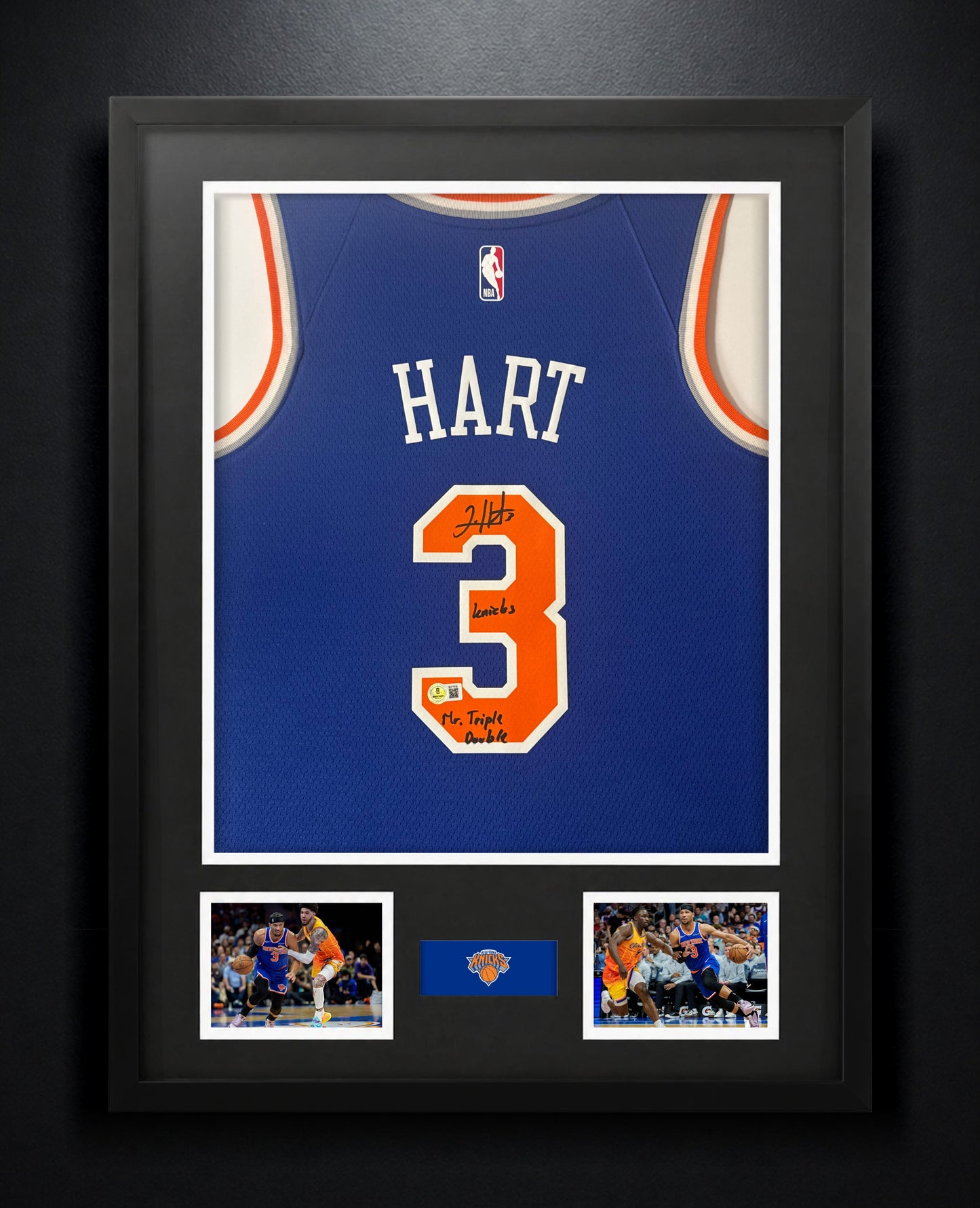 Josh Hart Signed New York Knicks Nike Jersey Framed Beckett COA INSCRIBED - Photo of frame
