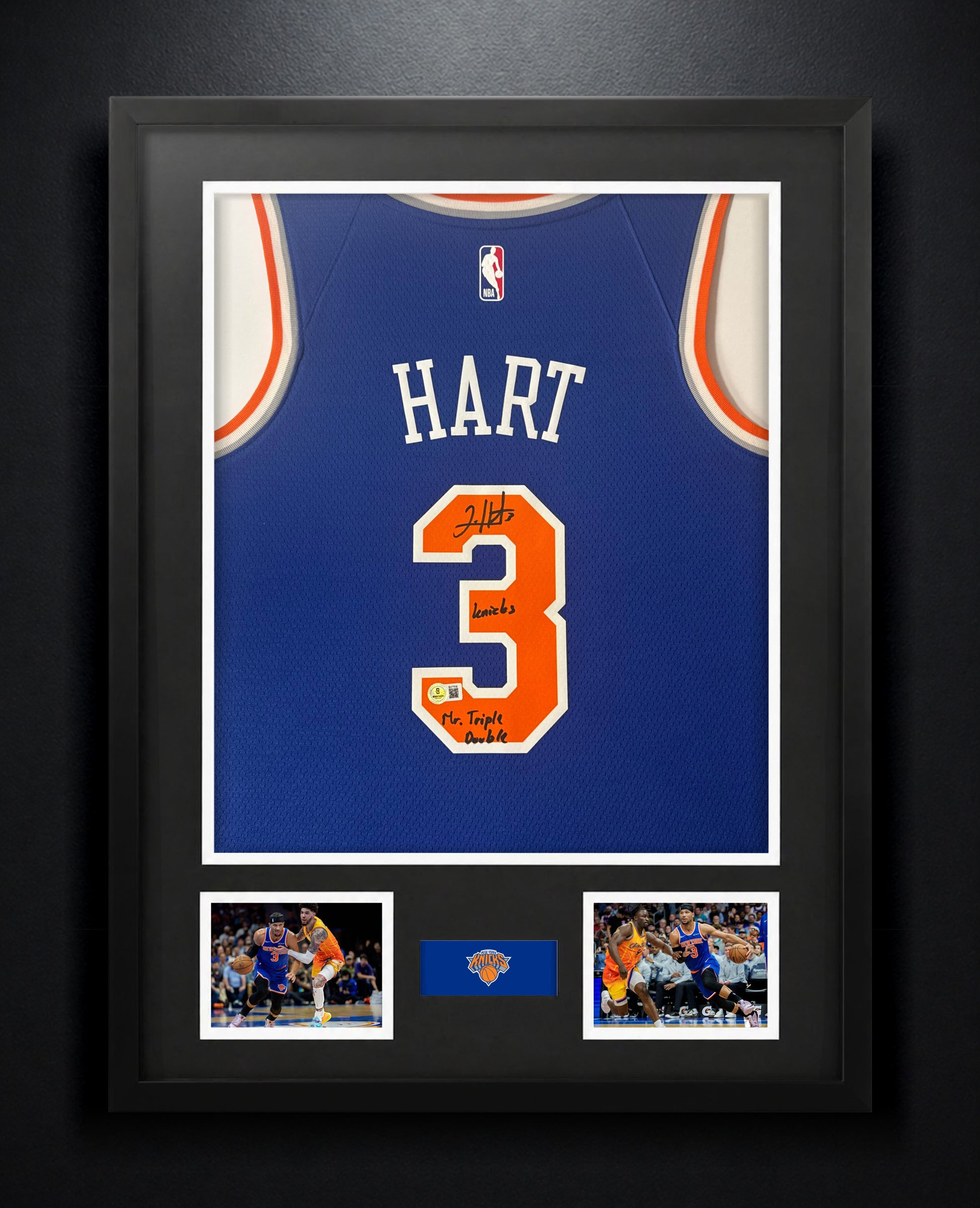 Josh Hart Signed New York Knicks Nike Jersey Framed Beckett COA INSCRIBED - Photo of frame