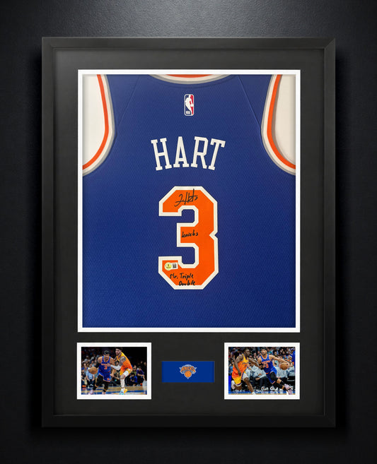 Josh Hart Signed New York Knicks Nike Jersey Framed Beckett COA INSCRIBED - Photo of frame