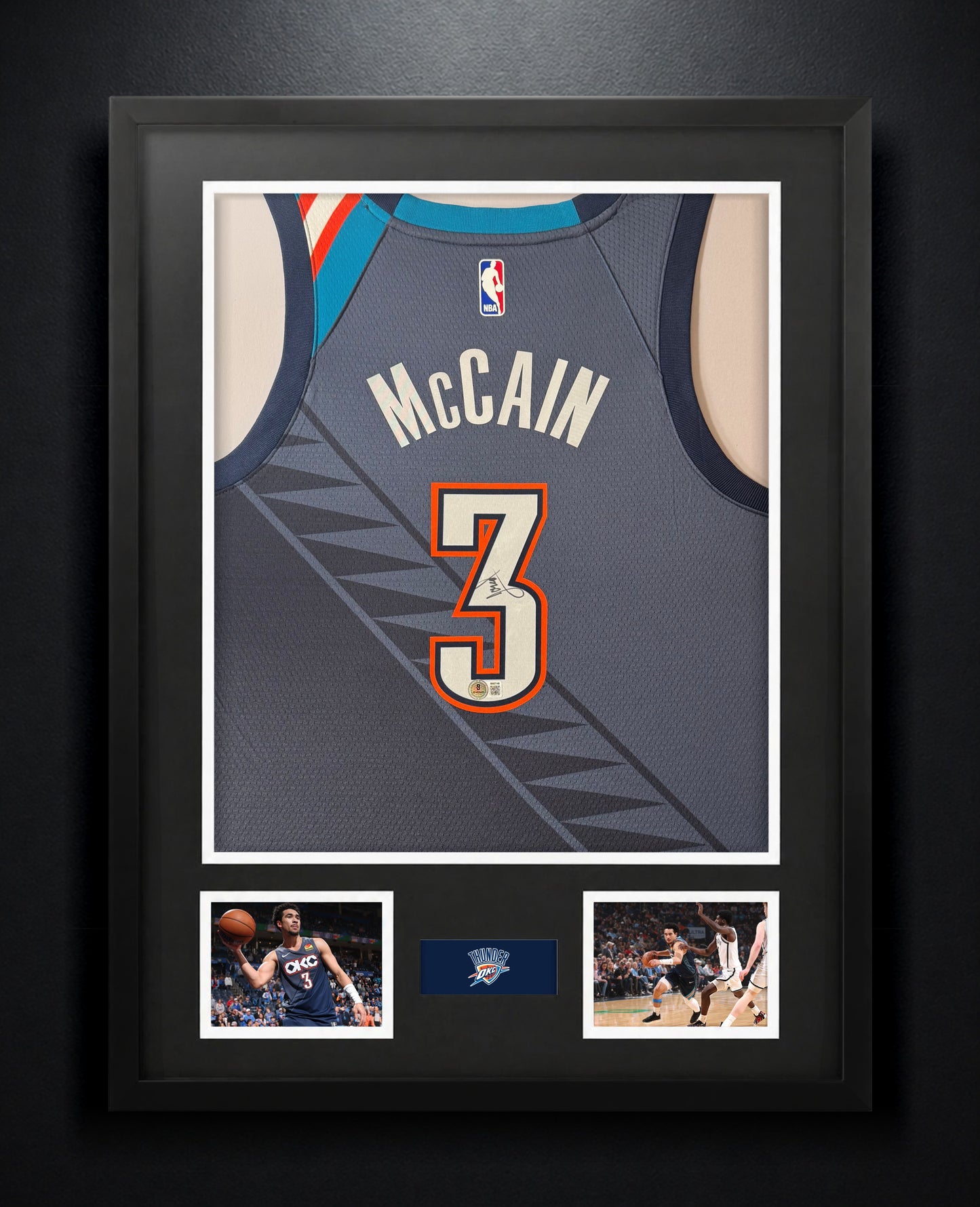 Jared McCain Signed Oklahoma City Thunder Nike Jersey Framed Beckett COA - Photo of frame