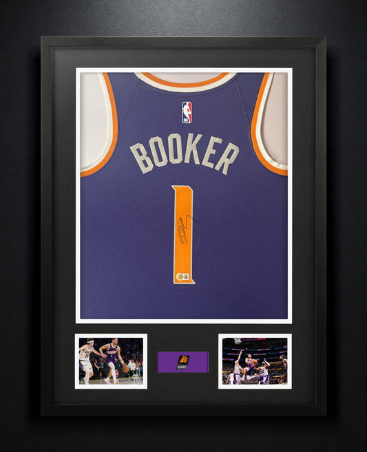 Devin Booker Signed Phoenix Suns Nike Jersey Framed Beckett COA + VIDEO PROOF - Photo of frame