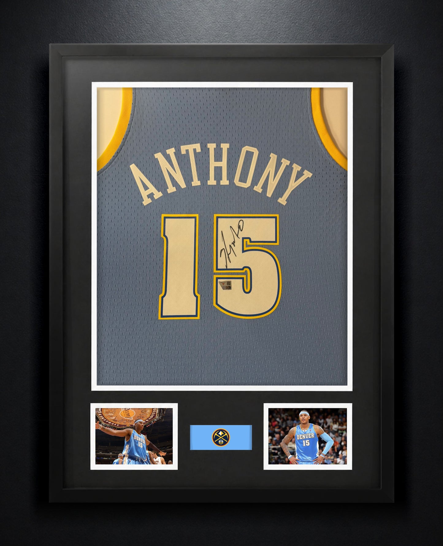 Carmelo Anthony Signed Denver Nuggets Mitchell & Ness Jersey Framed Fanatics COA - Photo of frame