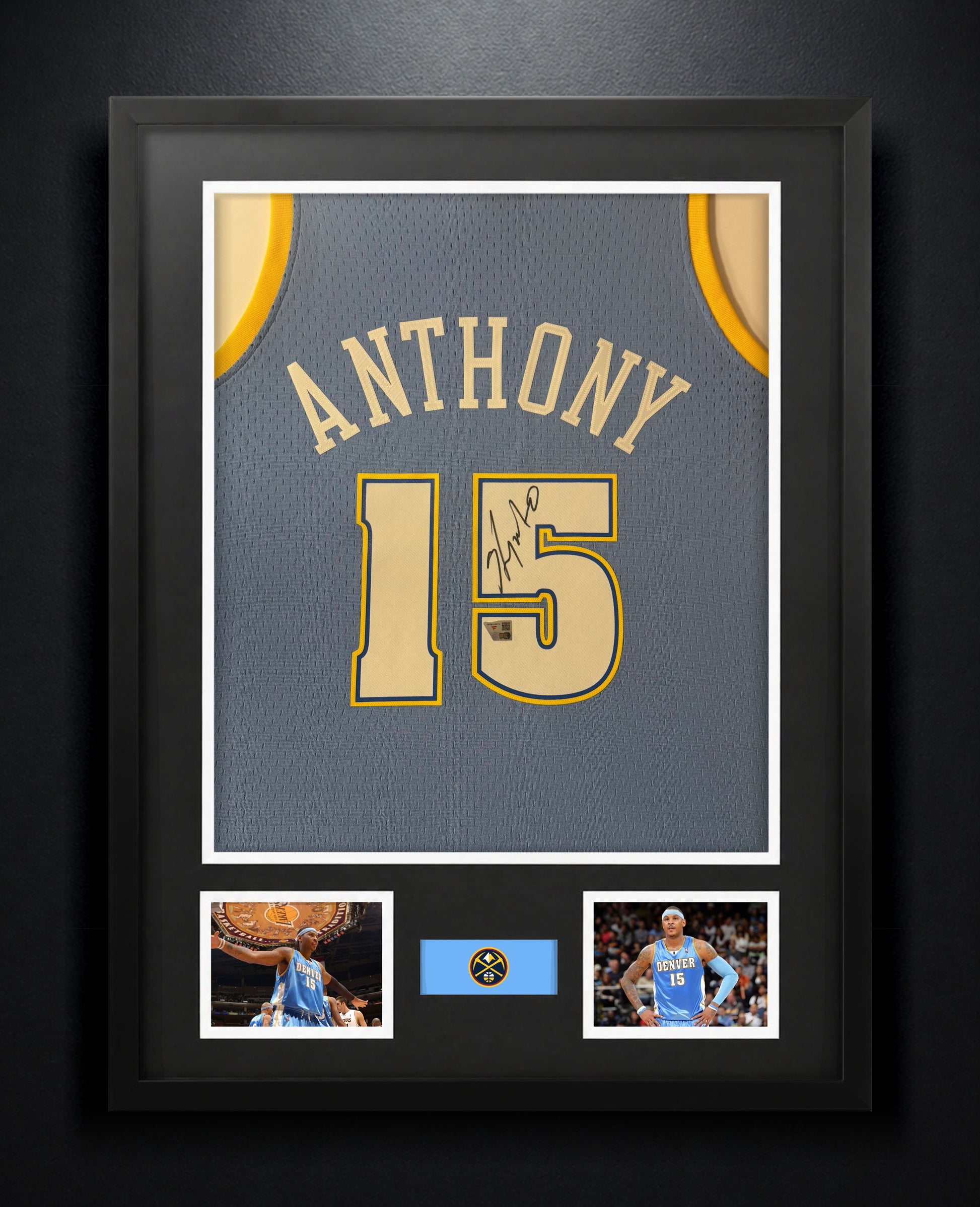 Carmelo Anthony Signed Denver Nuggets Mitchell & Ness Jersey Framed Fanatics COA - Photo of frame
