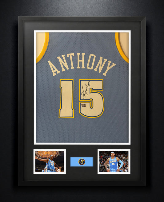 Carmelo Anthony Signed Denver Nuggets Mitchell & Ness Jersey Framed Fanatics COA - Photo of frame