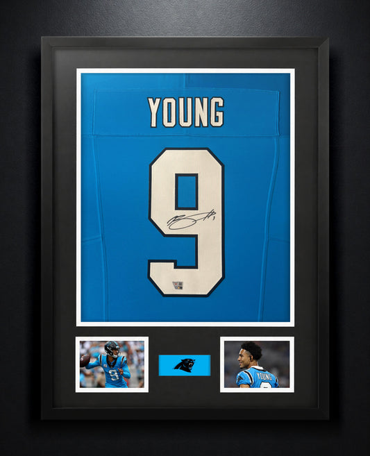Bryce Young Signed Carolina Panthers Nike Jersey Framed Fanatics COA - Photo of frame
