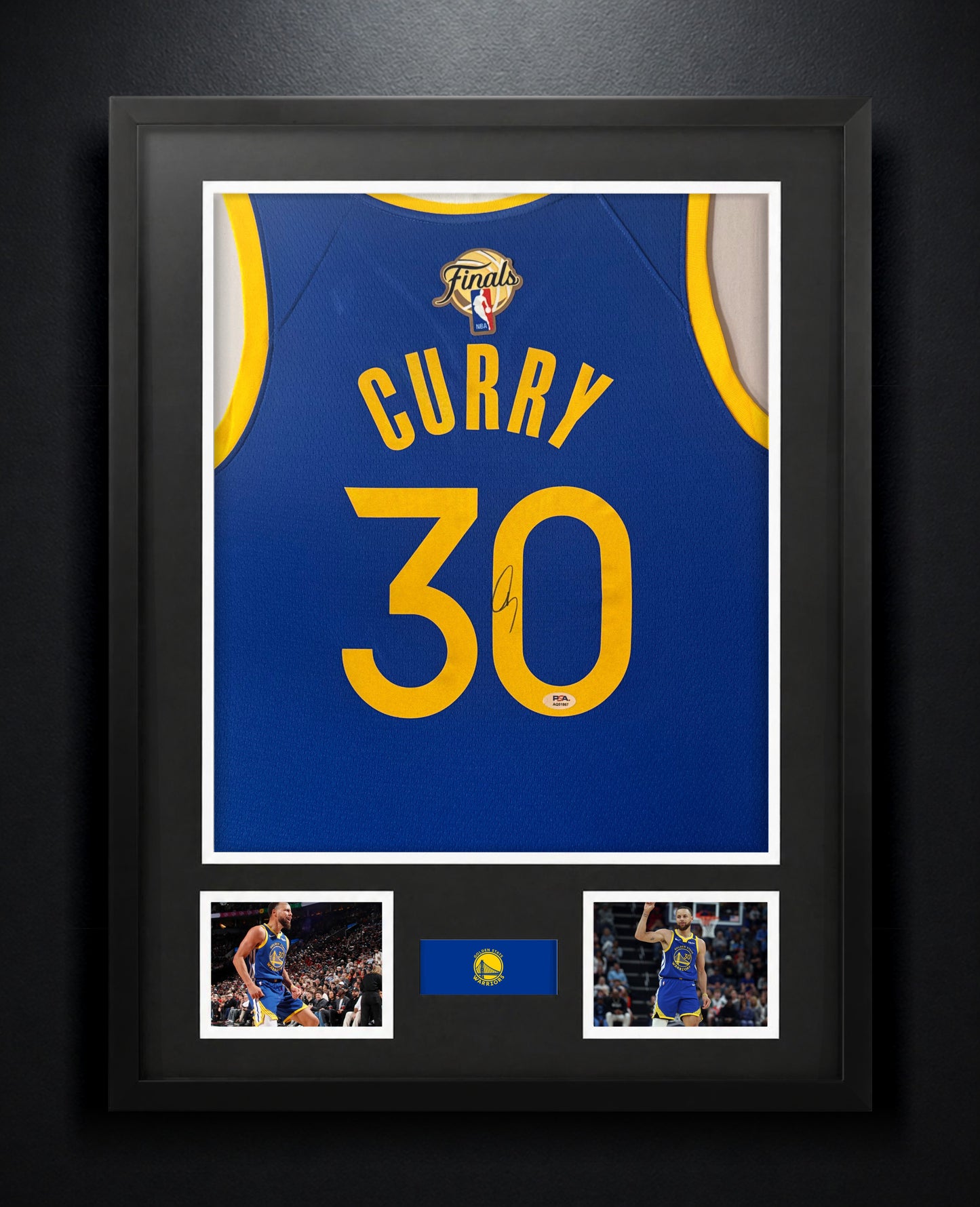 Stephen Curry Signed Golden State Warriors Nike Jersey Framed PSA COA - Photo of frame