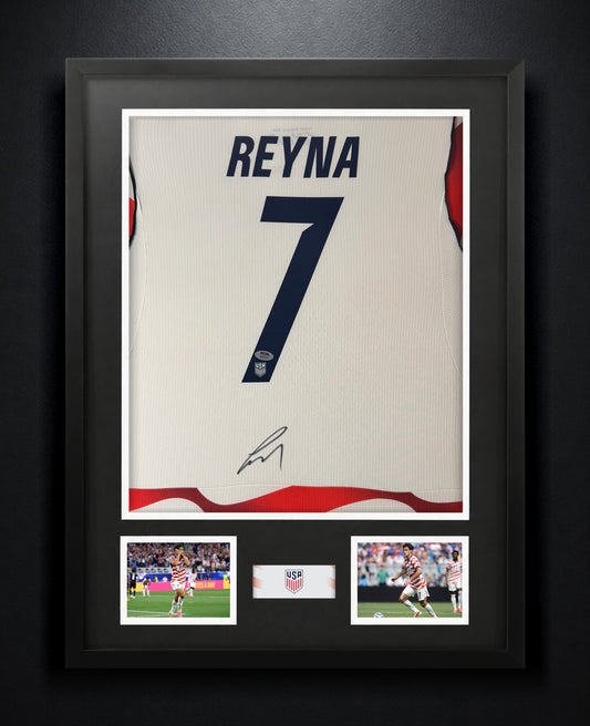 Giovanni Reyna Signed United States of America Nike Jersey Framed PSA COA - Photo of frame