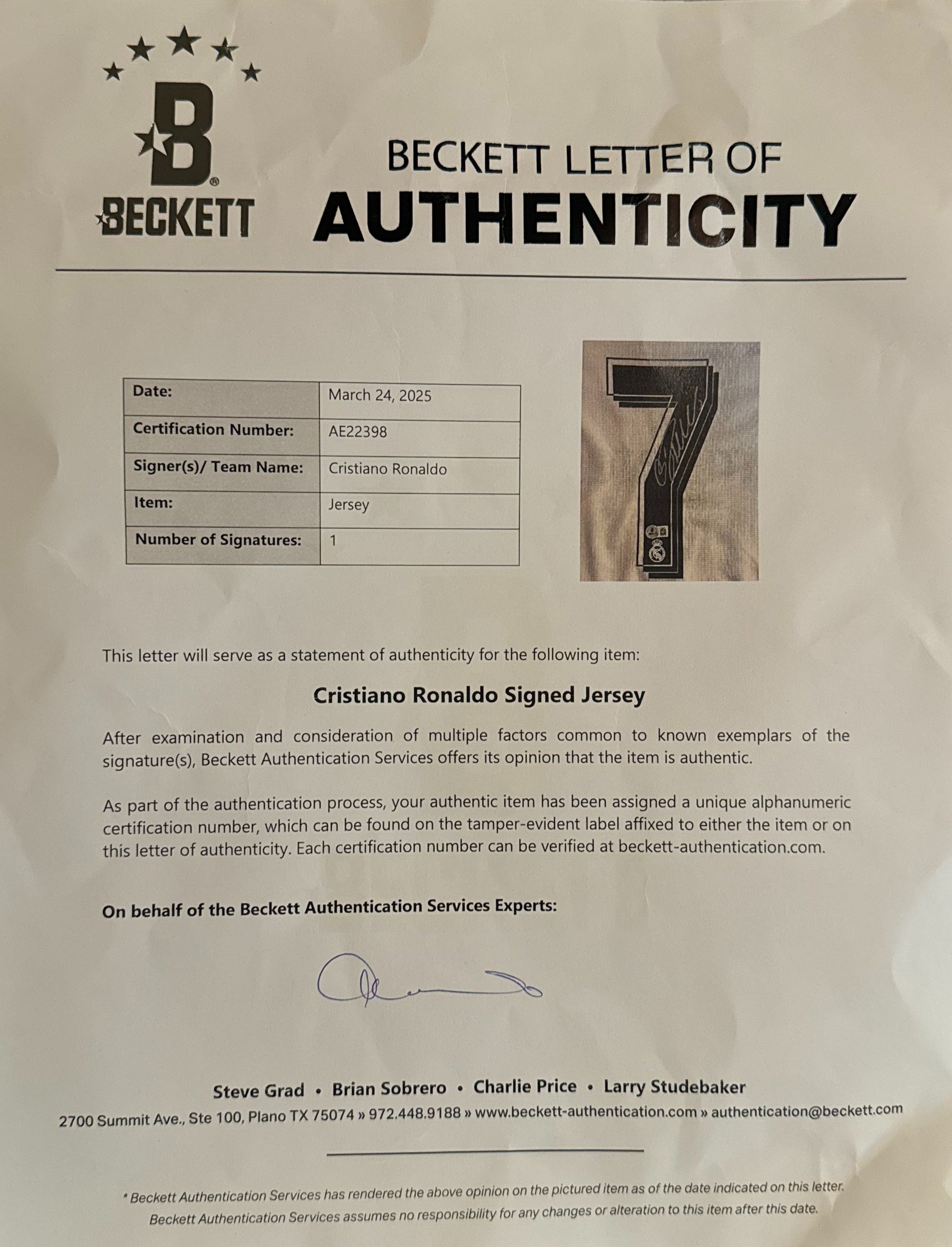 Cristiano Ronaldo Signed Real Madrid Adidas Jersey Framed Beckett LOA & COA - LOA photo