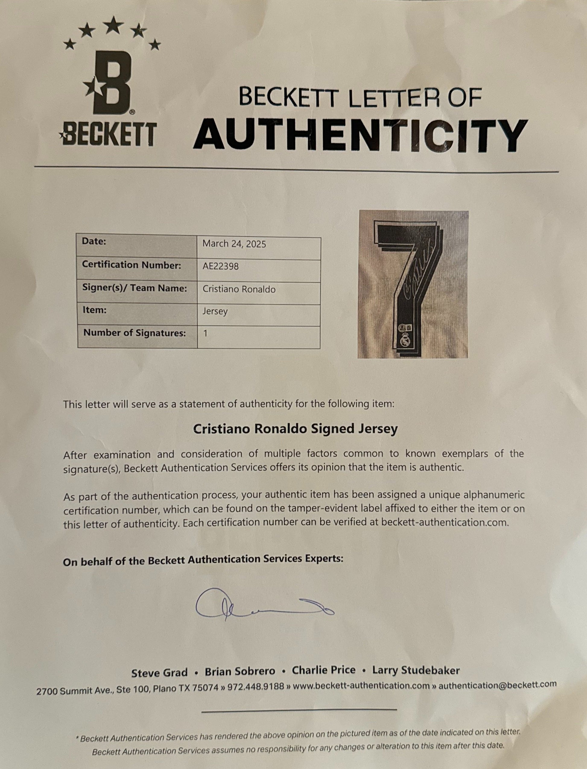 Cristiano Ronaldo Signed Real Madrid Adidas Jersey Framed Beckett LOA & COA - LOA photo