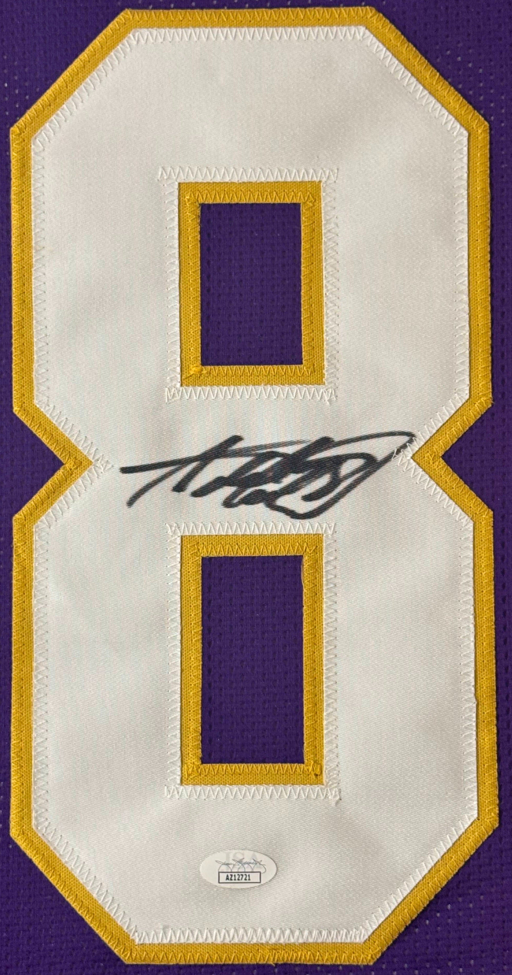 Adrian Peterson Signed Minnesota Vikings Jersey Framed JSA COA - Close up of Number