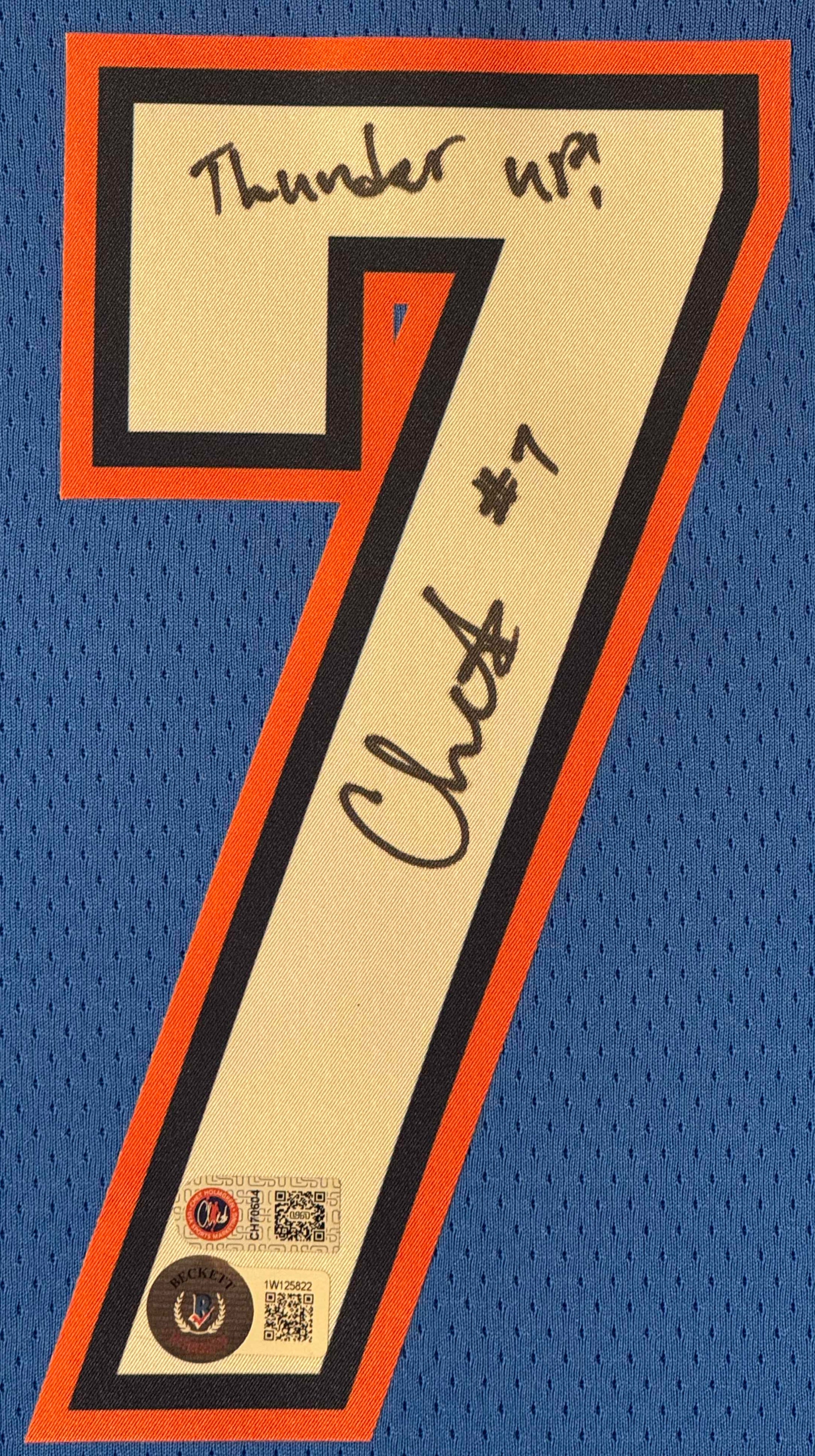 Chet Holmgren Signed Oklahoma City Thunder Nike Jersey Framed Beckett COA INSCRIBED - Close up of Number