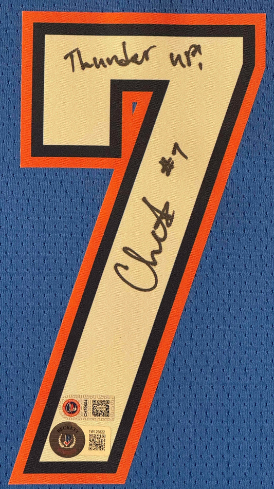 Chet Holmgren Signed Oklahoma City Thunder Nike Jersey Framed Beckett COA INSCRIBED - Close up of Number