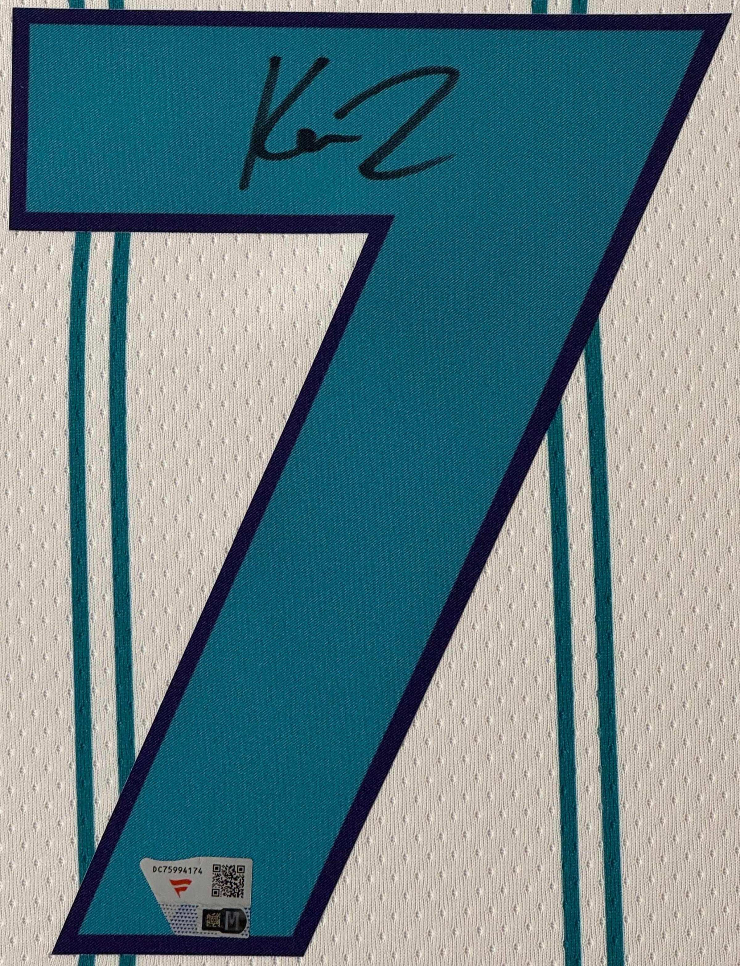 Kon Knueppel Signed Charlotte Hornets Nike Jersey Framed Fanatics COA - Close up of Number