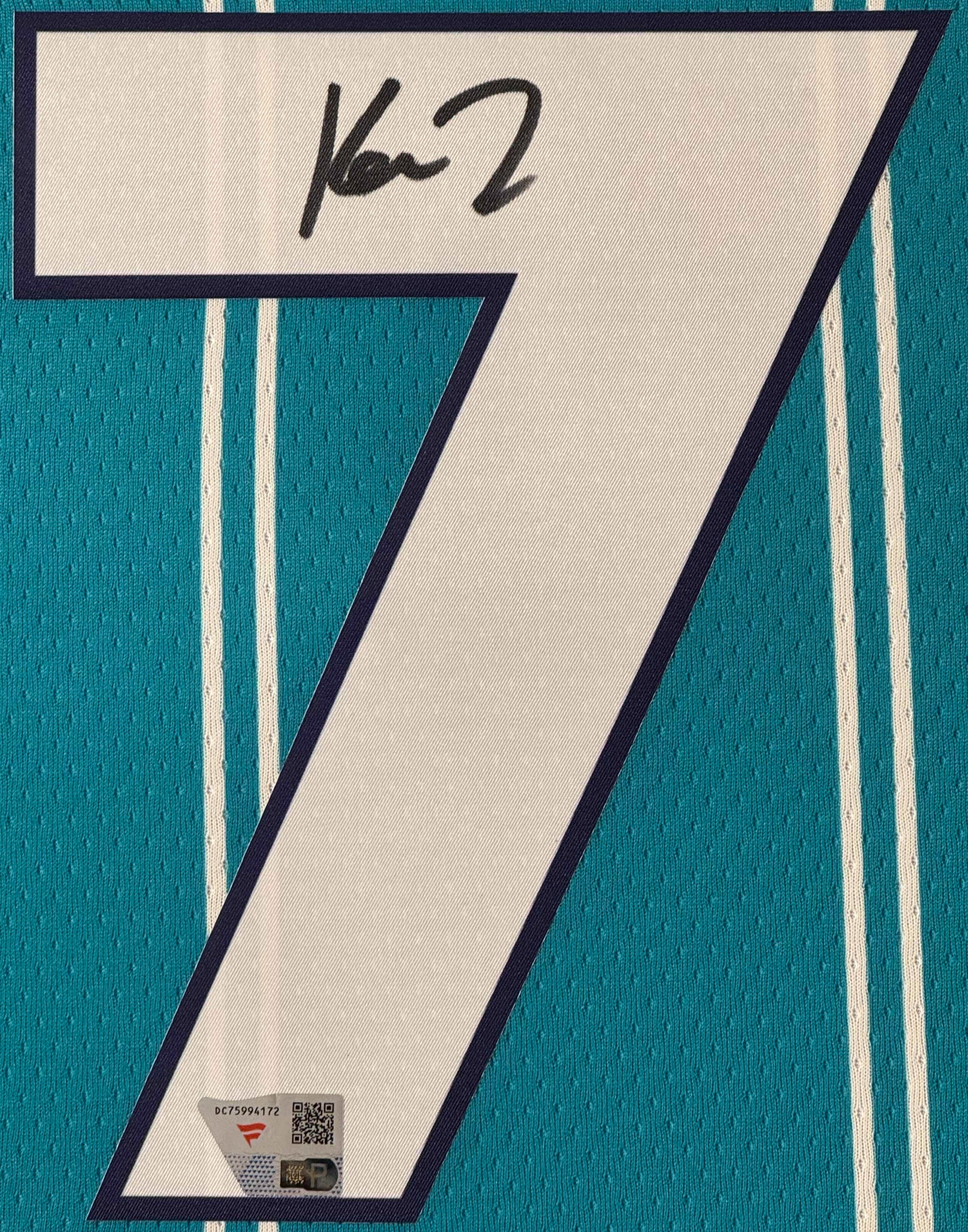 Kon Knueppel Signed Charlotte Hornets Nike Jersey Framed Fanatics COA - Close up of Number