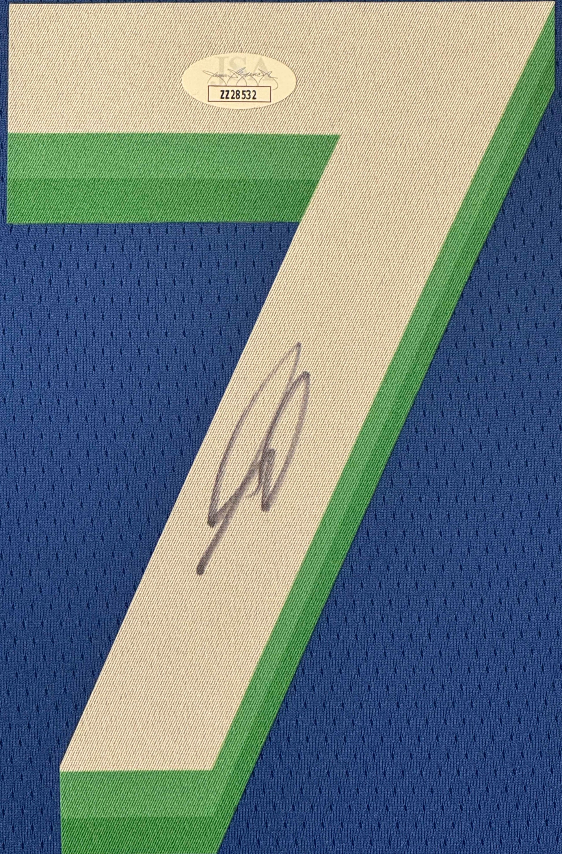Luka Doncic Signed Dallas Mavericks Nike Jersey Framed JSA LOA & COA - Close up of Number