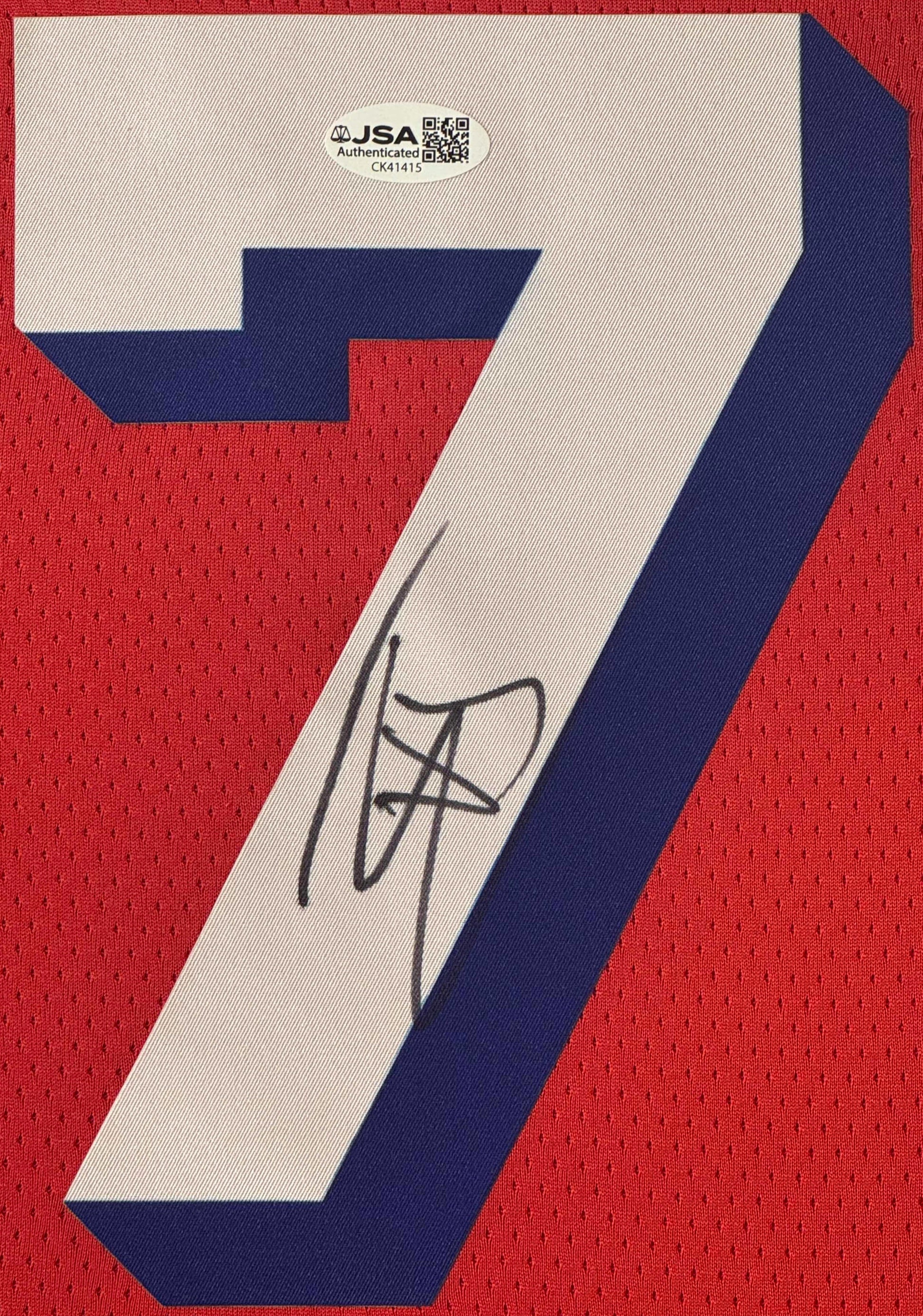 VJ Edgecombe Signed Philadelphia 76ers Nike Jersey Framed JSA COA - Close up of Number