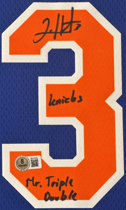 Josh Hart Signed New York Knicks Nike Jersey Framed Beckett COA INSCRIBED - Close up of Number
