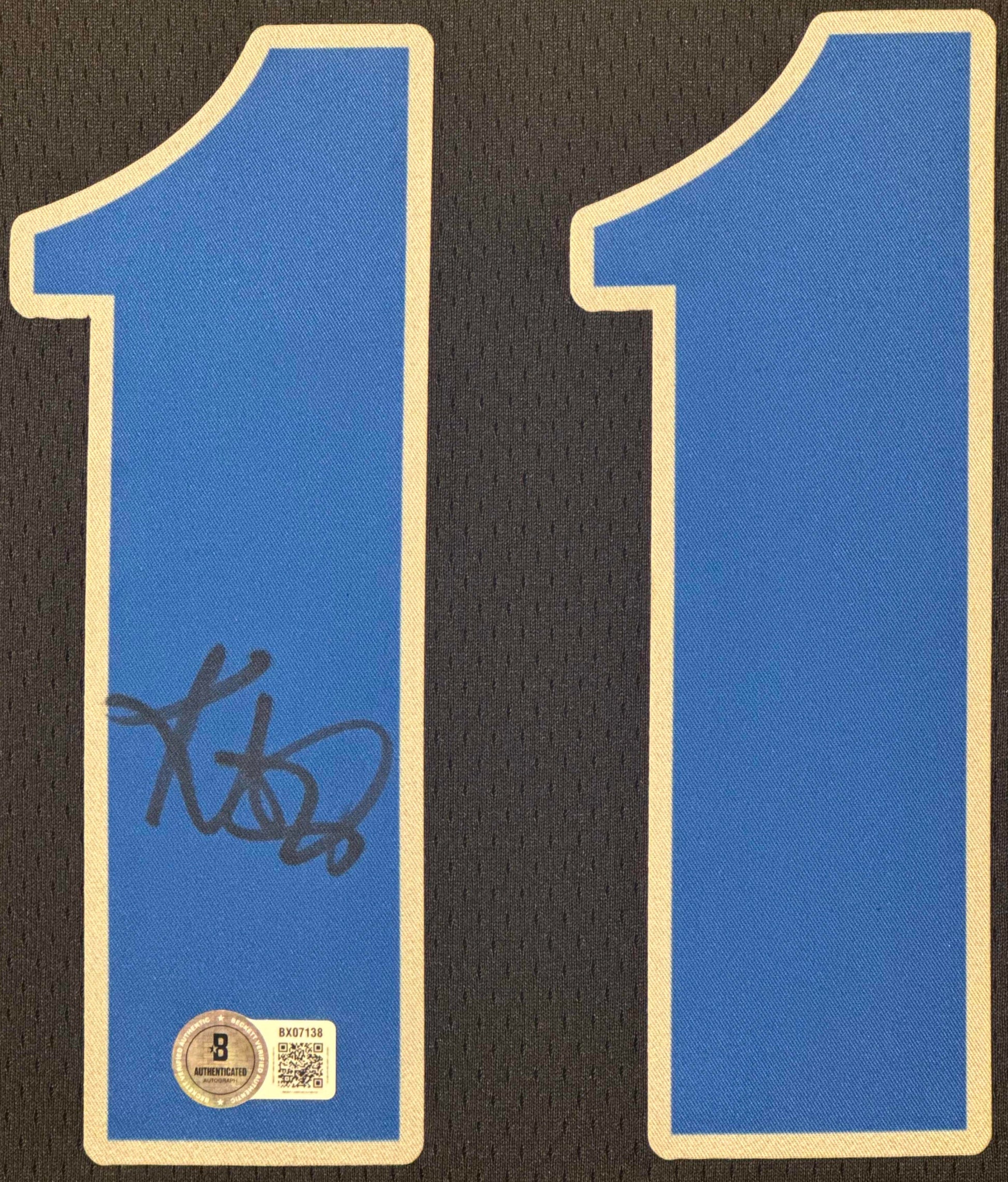 Kyrie Irving Signed Dallas Mavericks Nike Jersey Framed Beckett COA - Close up of Number