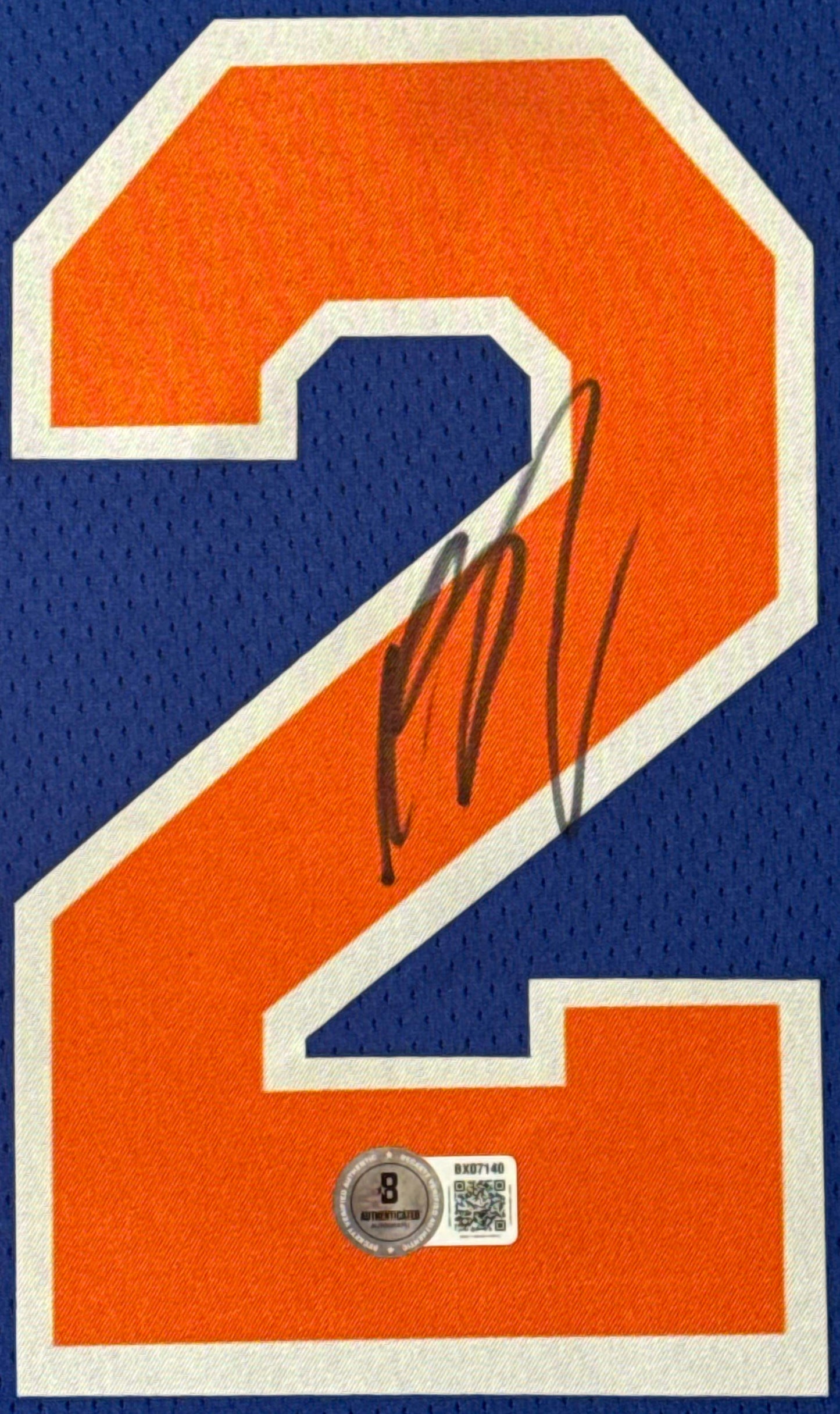Karl-Anthony Towns Signed New York Knicks Nike Jersey Framed Beckett COA - Close up of Number