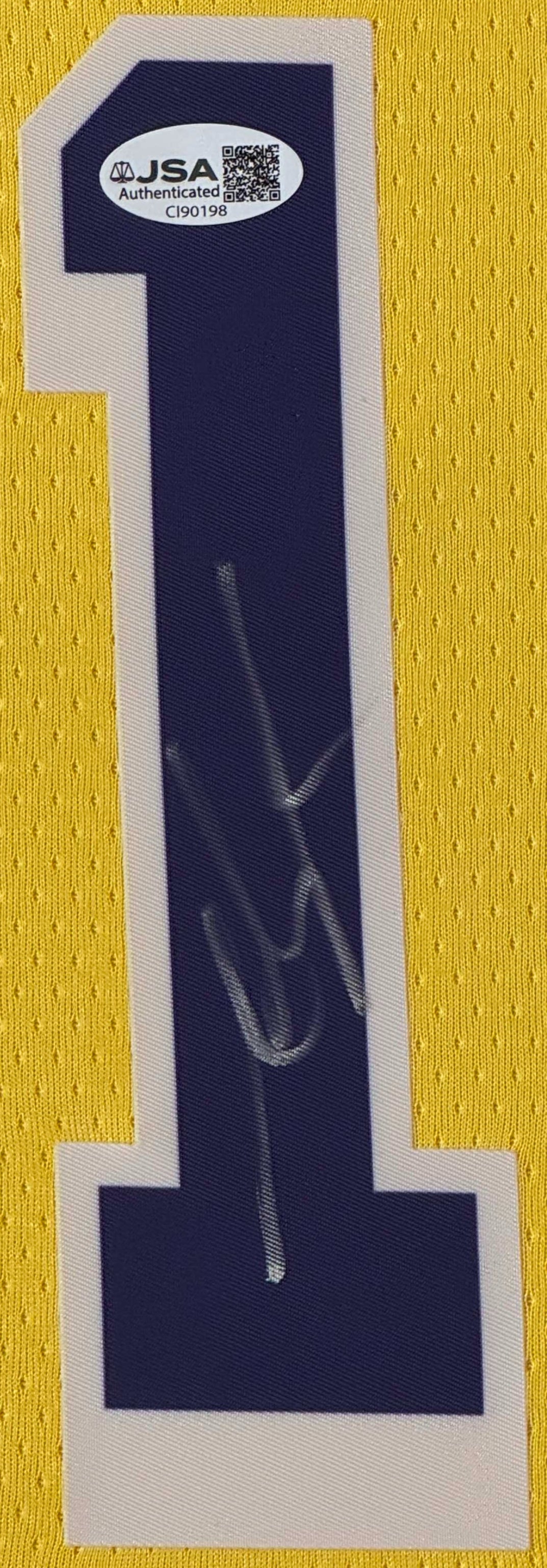 Austin Reaves Signed Los Angeles Lakers Nike Jersey Framed JSA COA - Close up of Number