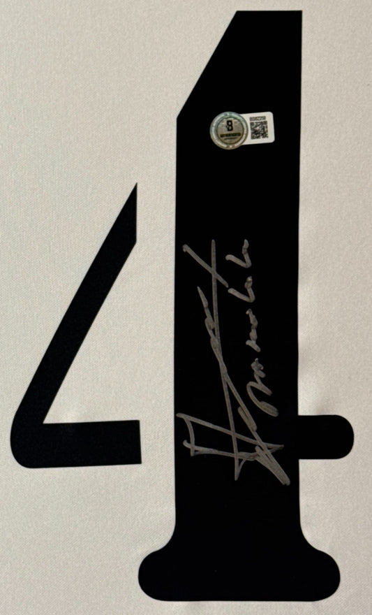 Claude Makelele Signed Real Madrid Adidas Jersey Framed Beckett COA - Close up of Number