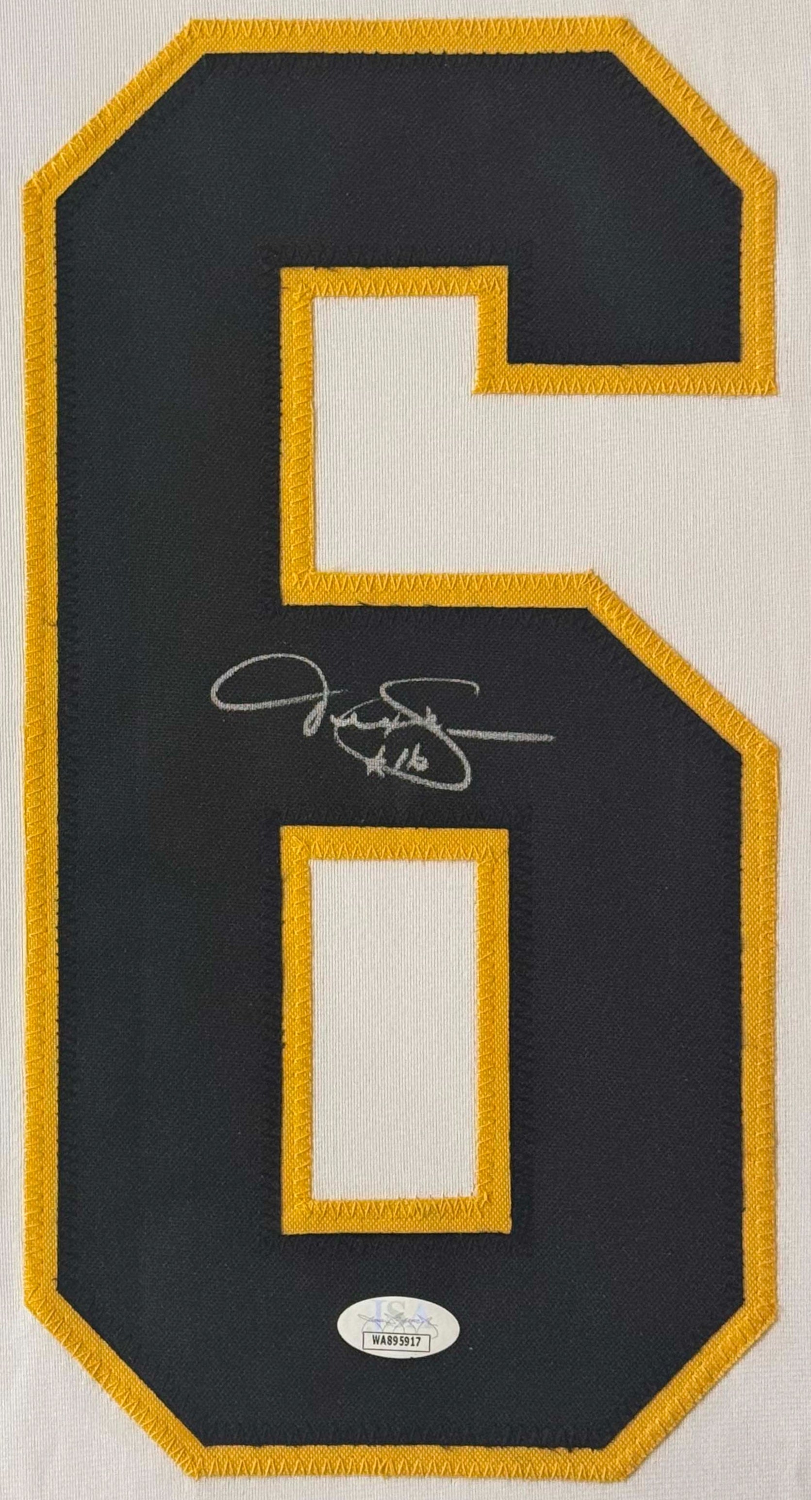 Derek Sanderson Signed Boston Bruins Jersey Framed JSA COA - Close up of Number
