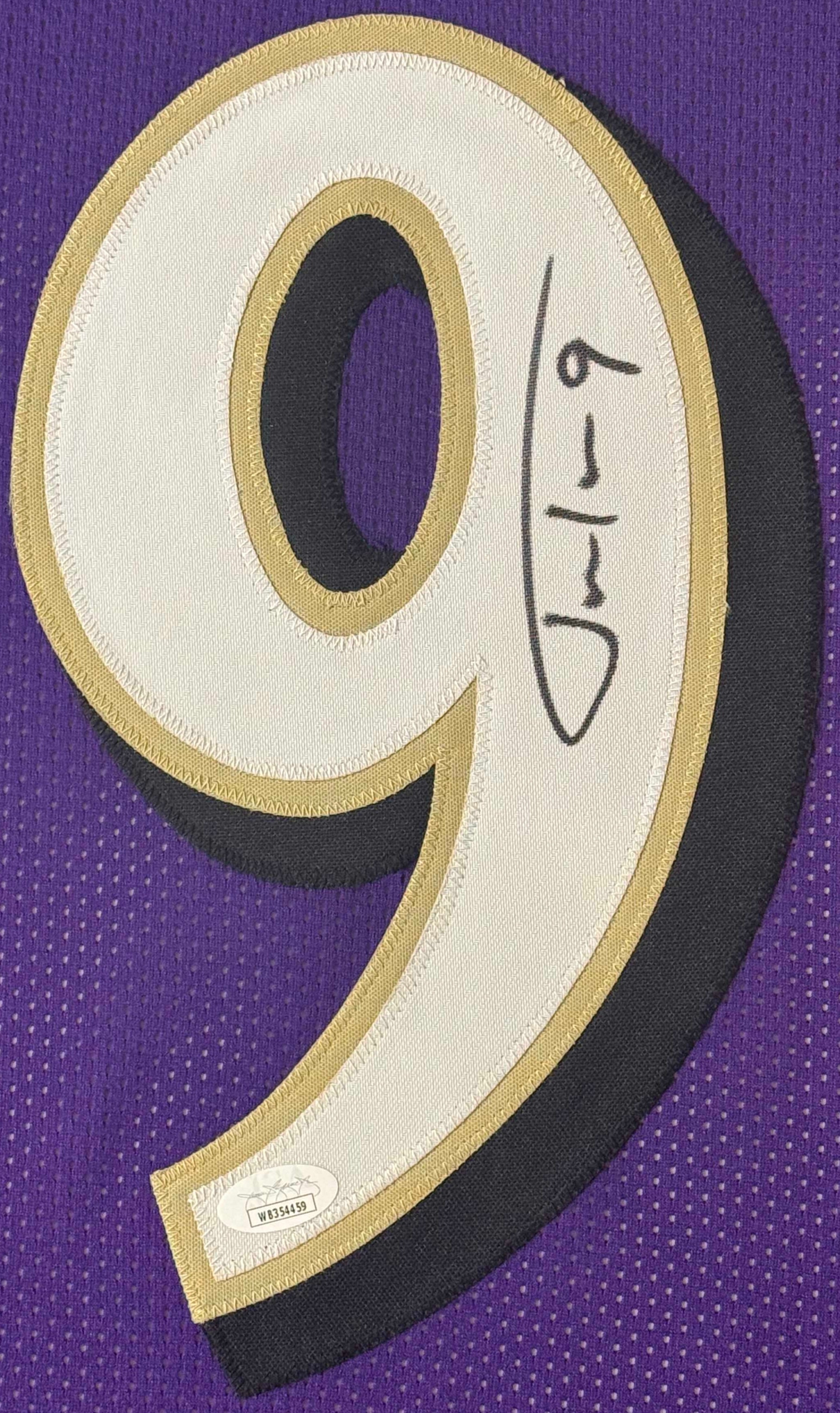 Justin Tucker Signed Baltimore Ravens Jersey Framed JSA COA - Close up of Number