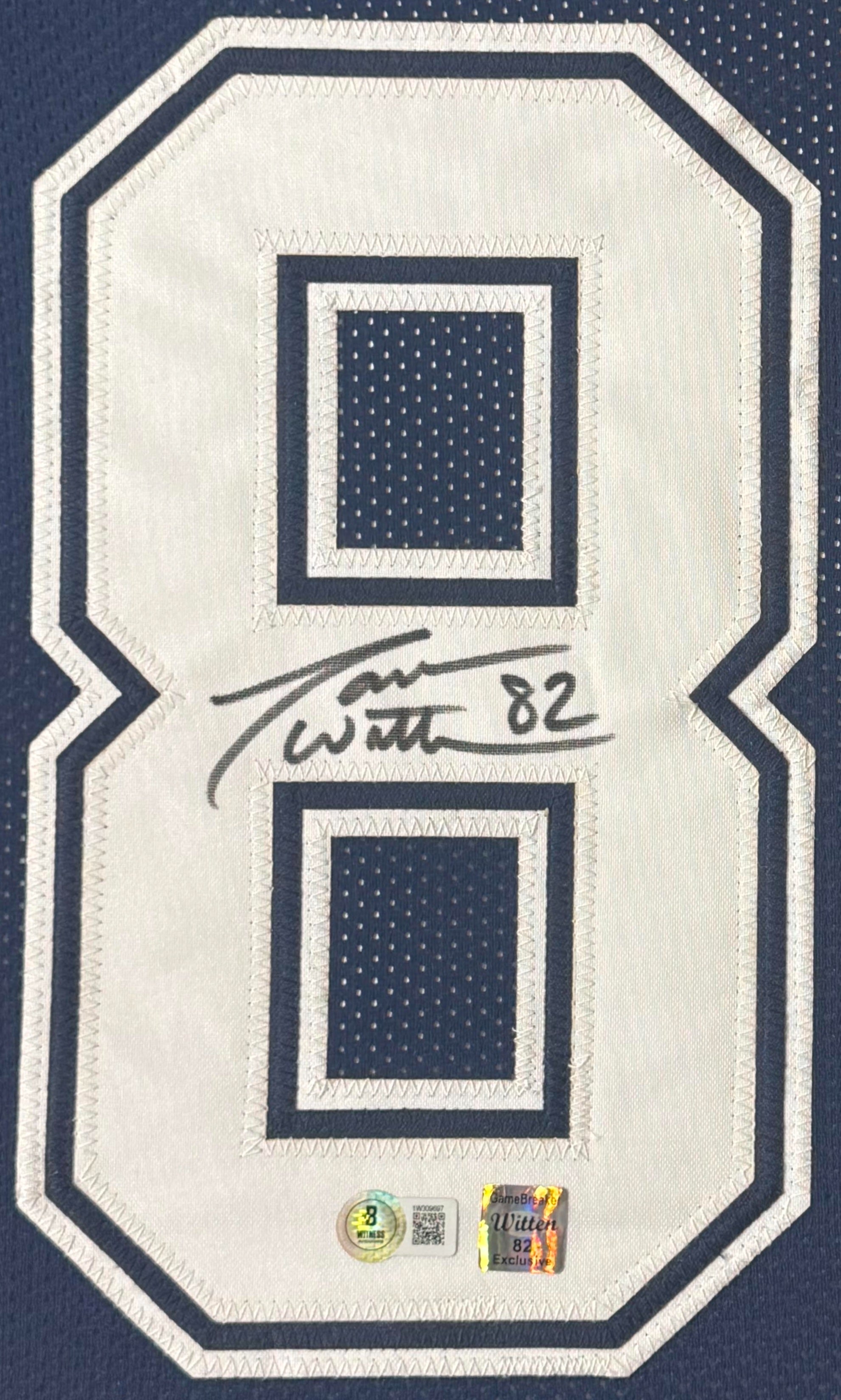 Jason Witten Signed Dallas Cowboys Jersey Framed Beckett & Witten Holograms COA - Close up of Number
