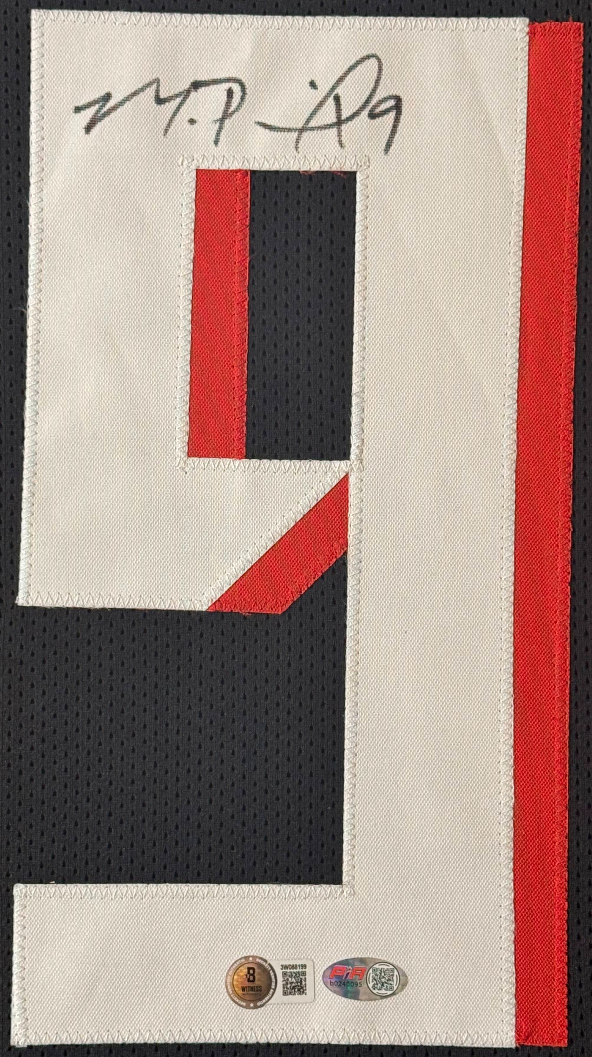 Michael Penix Jr Signed Atlanta Falcons Jersey Framed Beckett COA - Close up of Number