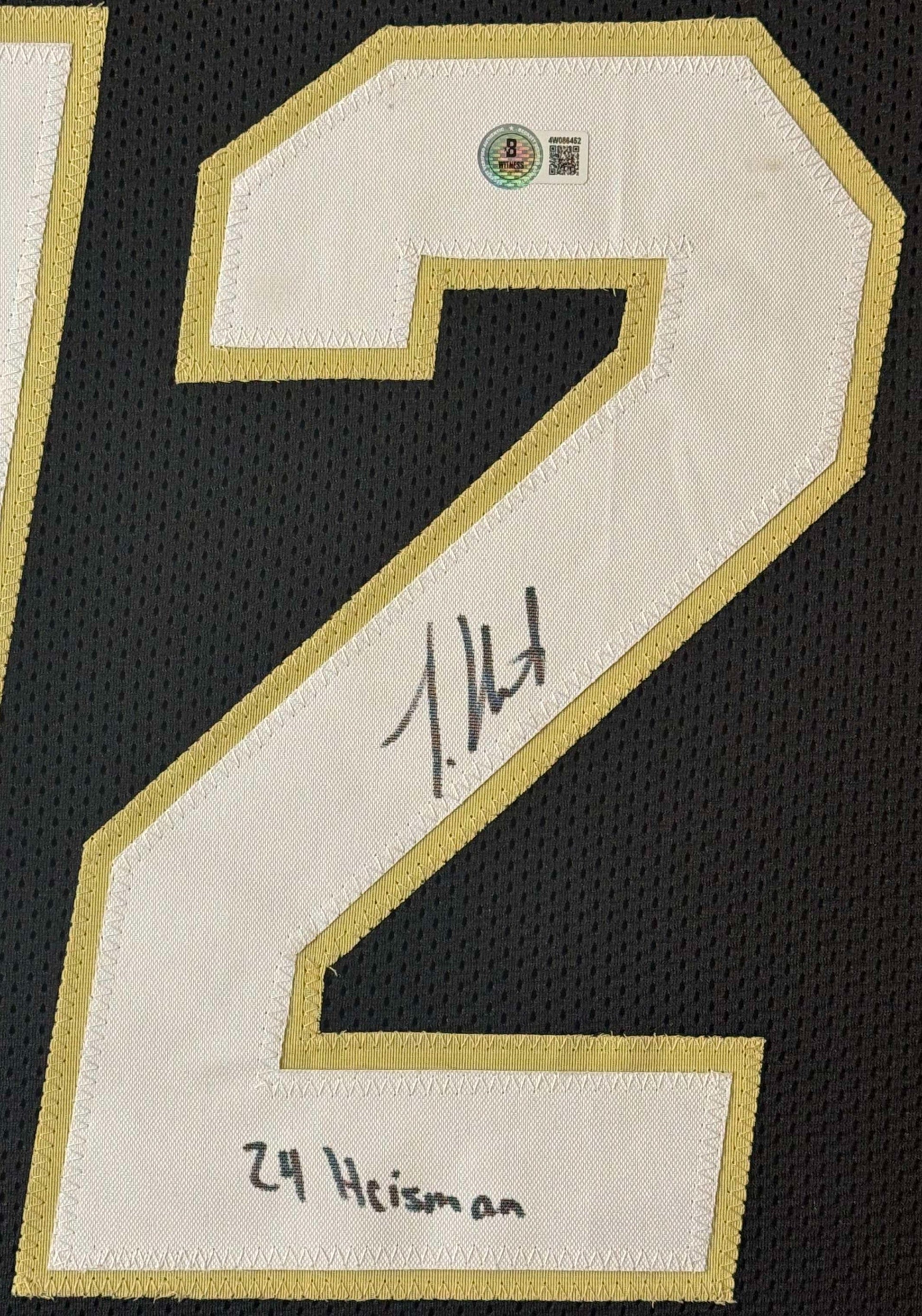 Travis Hunter Signed Colorado Buffaloes Jersey Framed Beckett COA INSCRIBED - Close up of Number