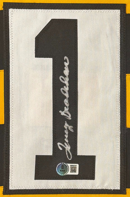Terry Bradshaw Signed Pittsburgh Steelers Jersey Framed Beckett COA - Close up of Number