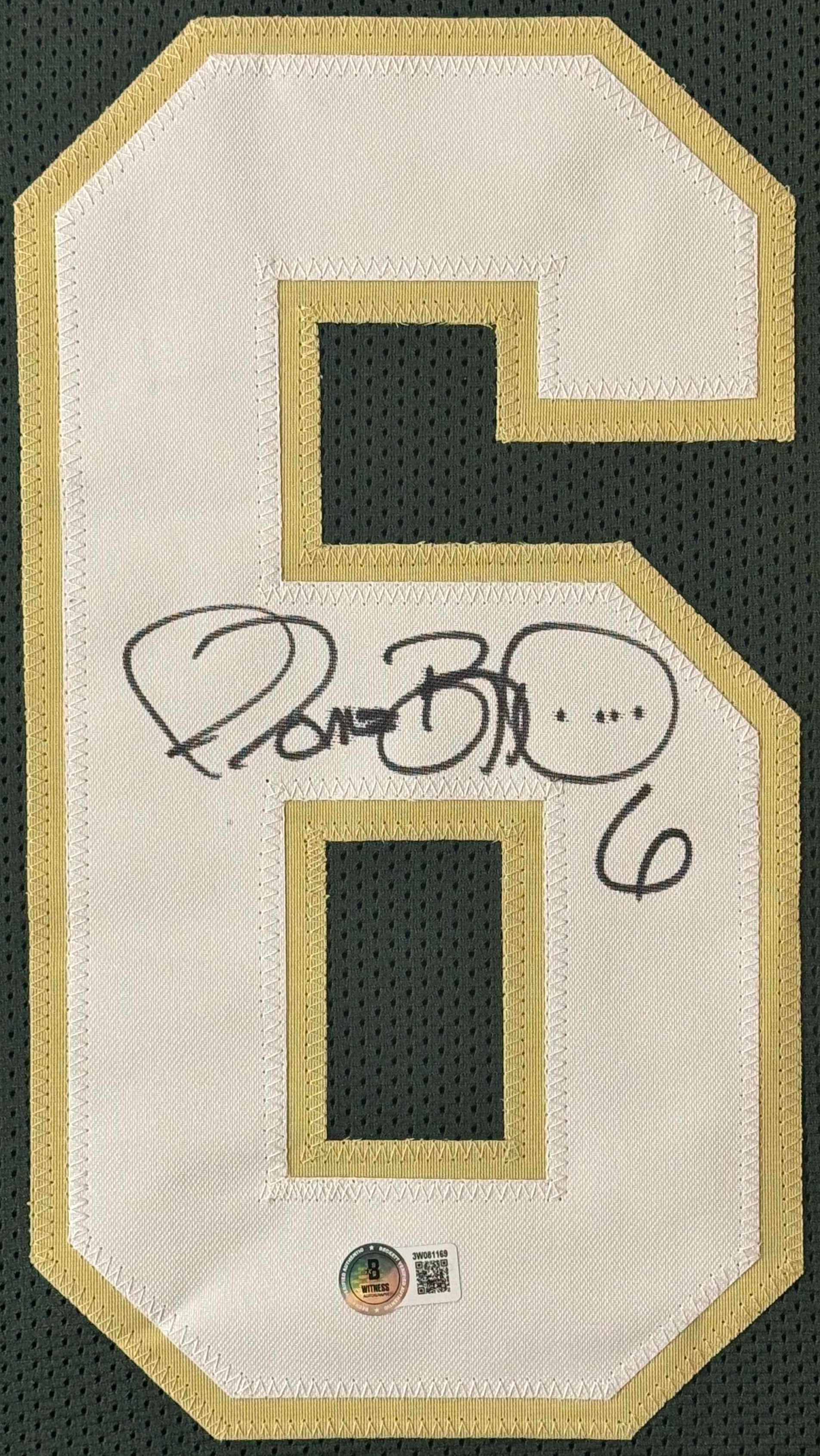 Jerome Bettis Signed Notre Dame Fighting Irish Jersey Framed Beckett COA - Close up of Number