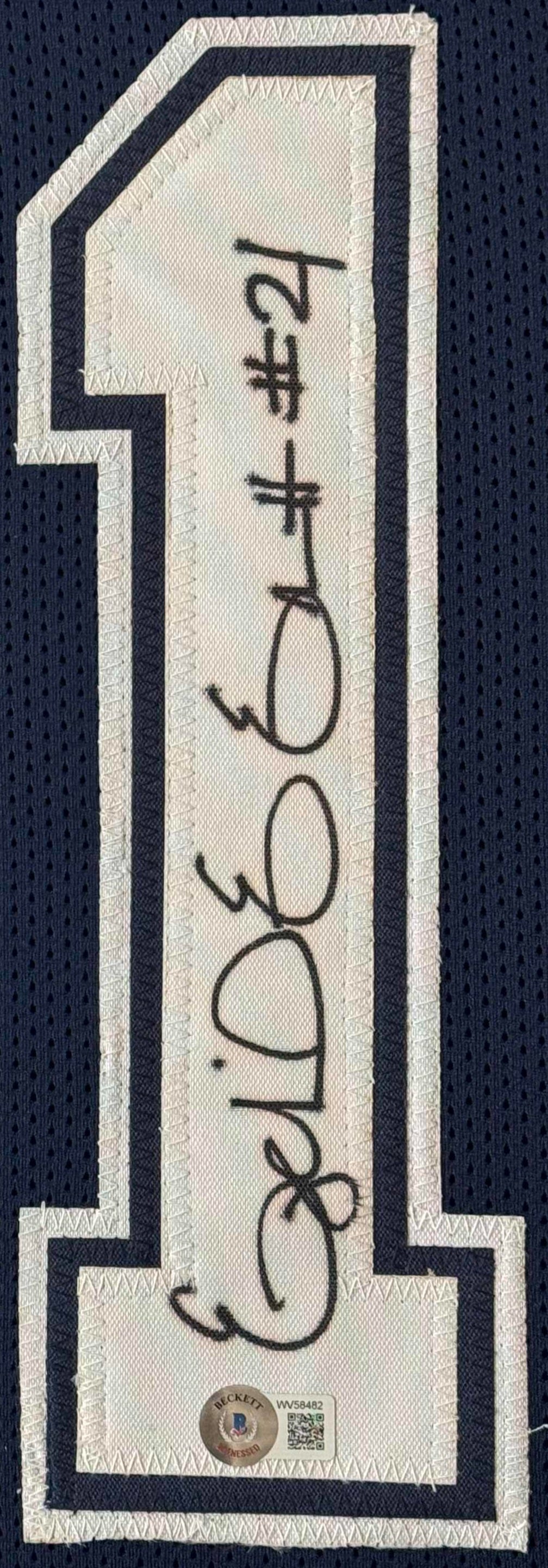 Ezekiel Elliott Signed Dallas Cowboys Jersey Framed Beckett COA - Close up of Number