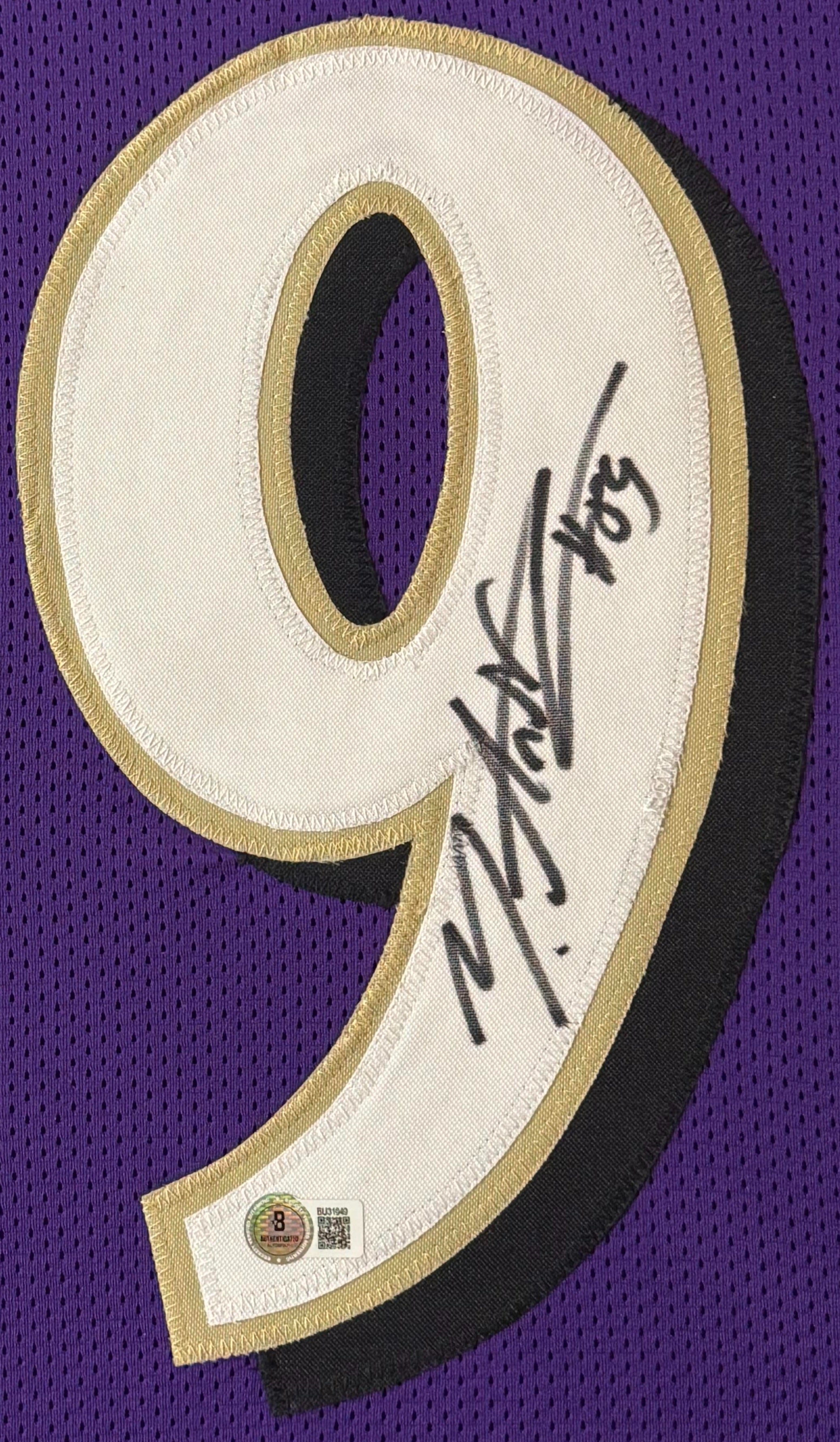 Mark Andrews Signed Baltimore Ravens Jersey Framed Beckett COA - Close up of Number