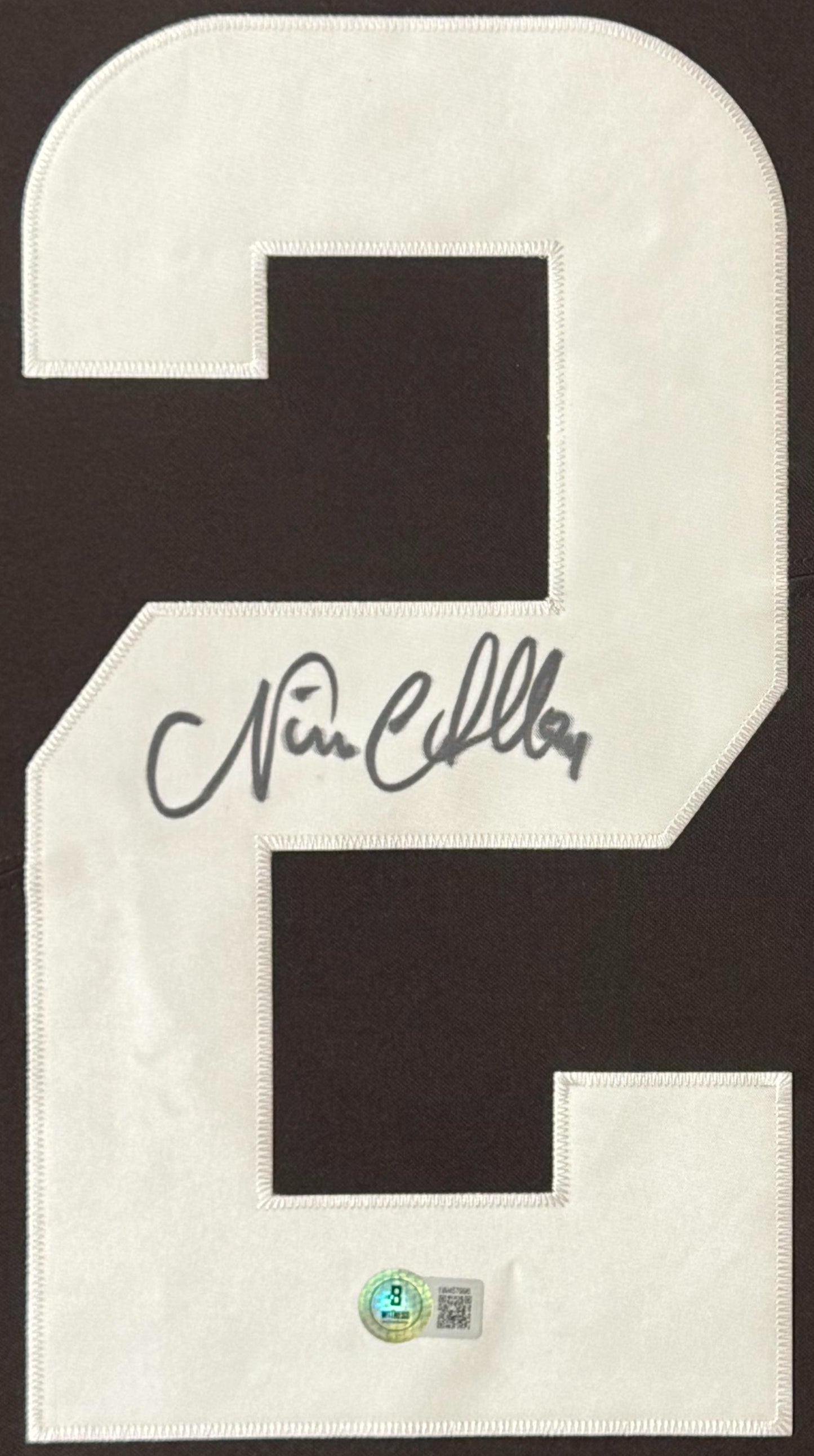 Nick Chubb Signed Cleveland Browns Nike Jersey Framed Beckett COA - Close up of Number
