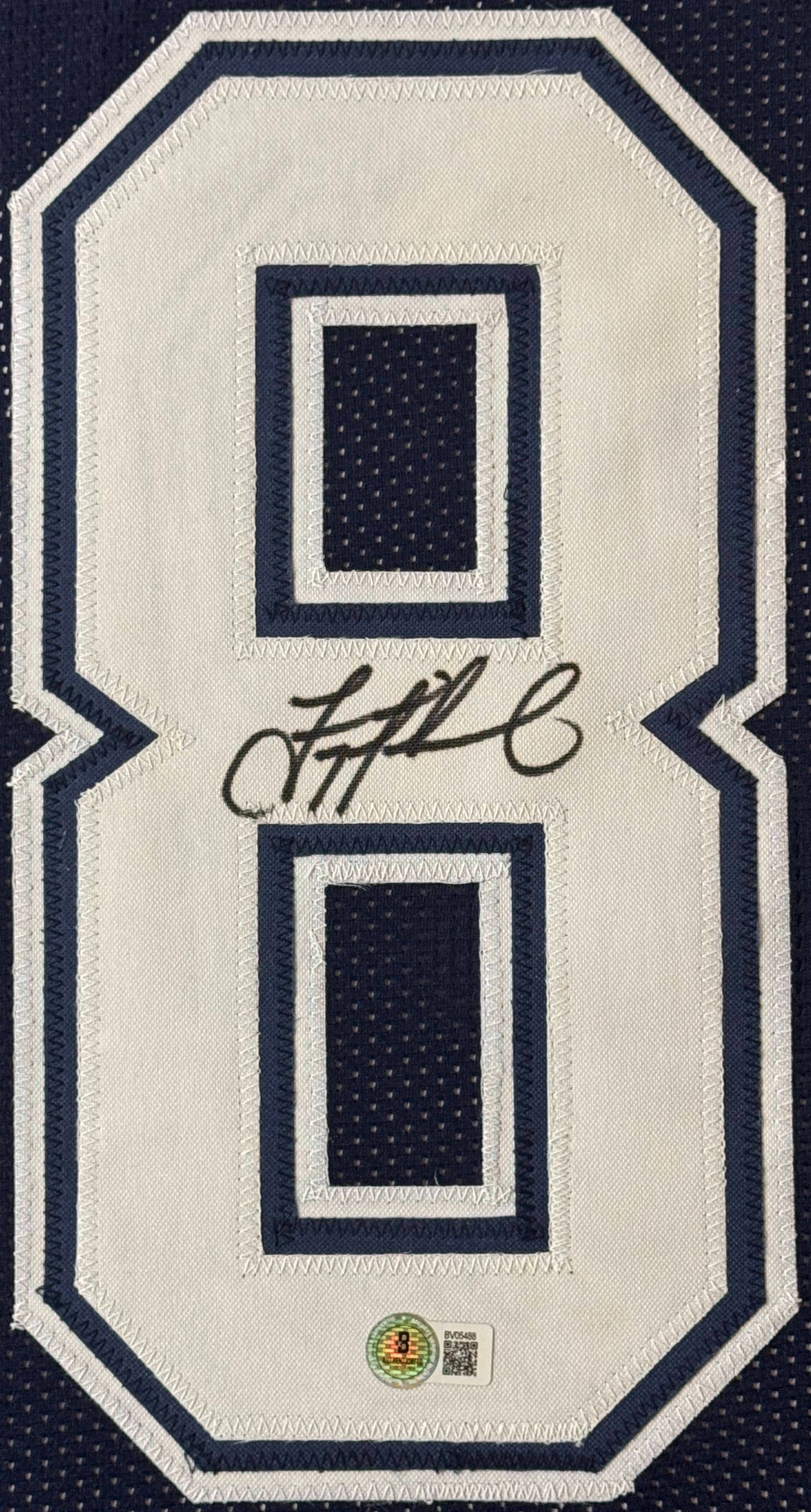 Troy Aikman Signed Dallas Cowboys Jersey Framed Beckett COA - Close up of Number