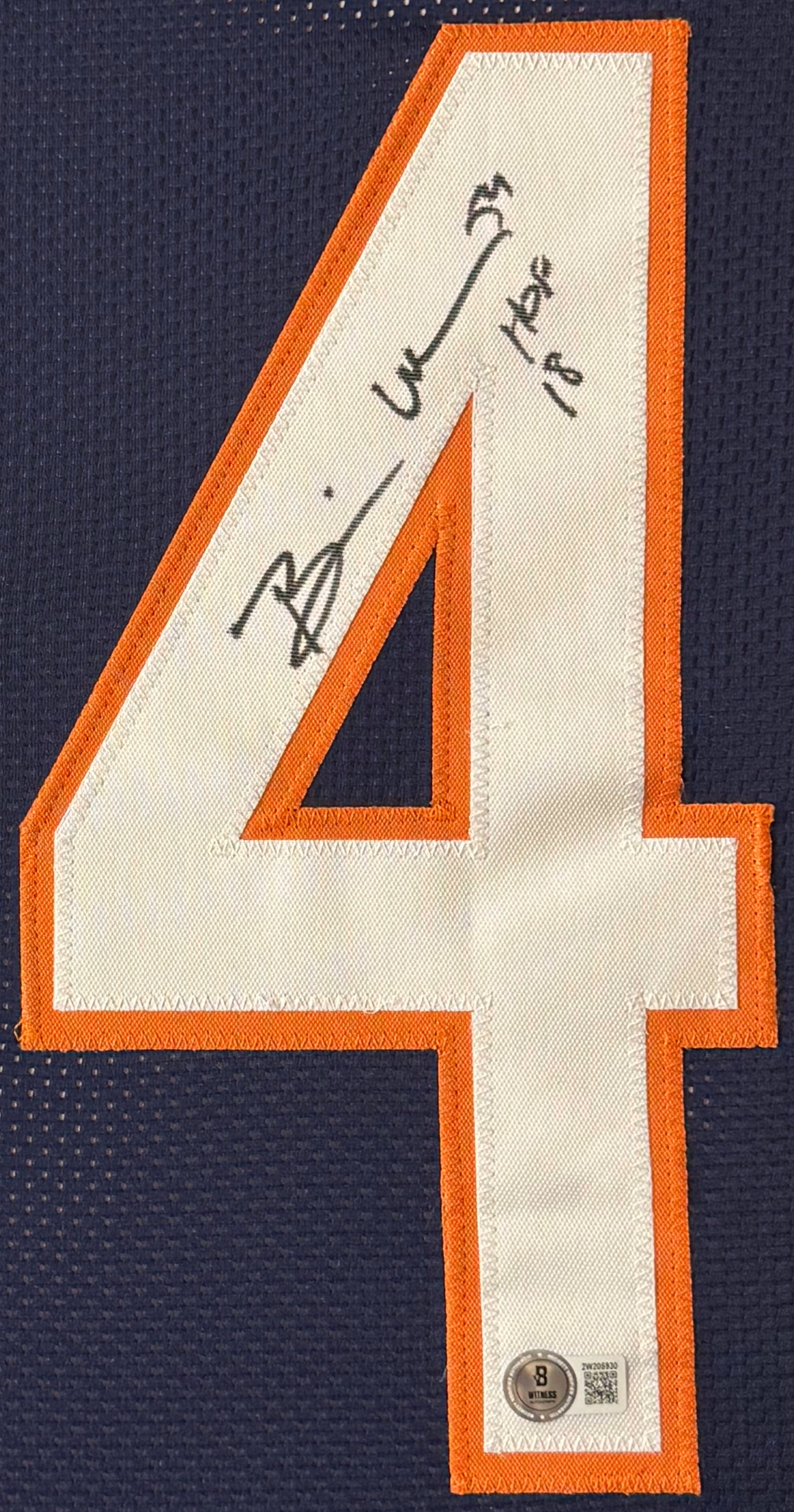 Brian Urlacher Signed Chicago Bears Jersey Framed Beckett COA INSCRIBED - Close up of Number