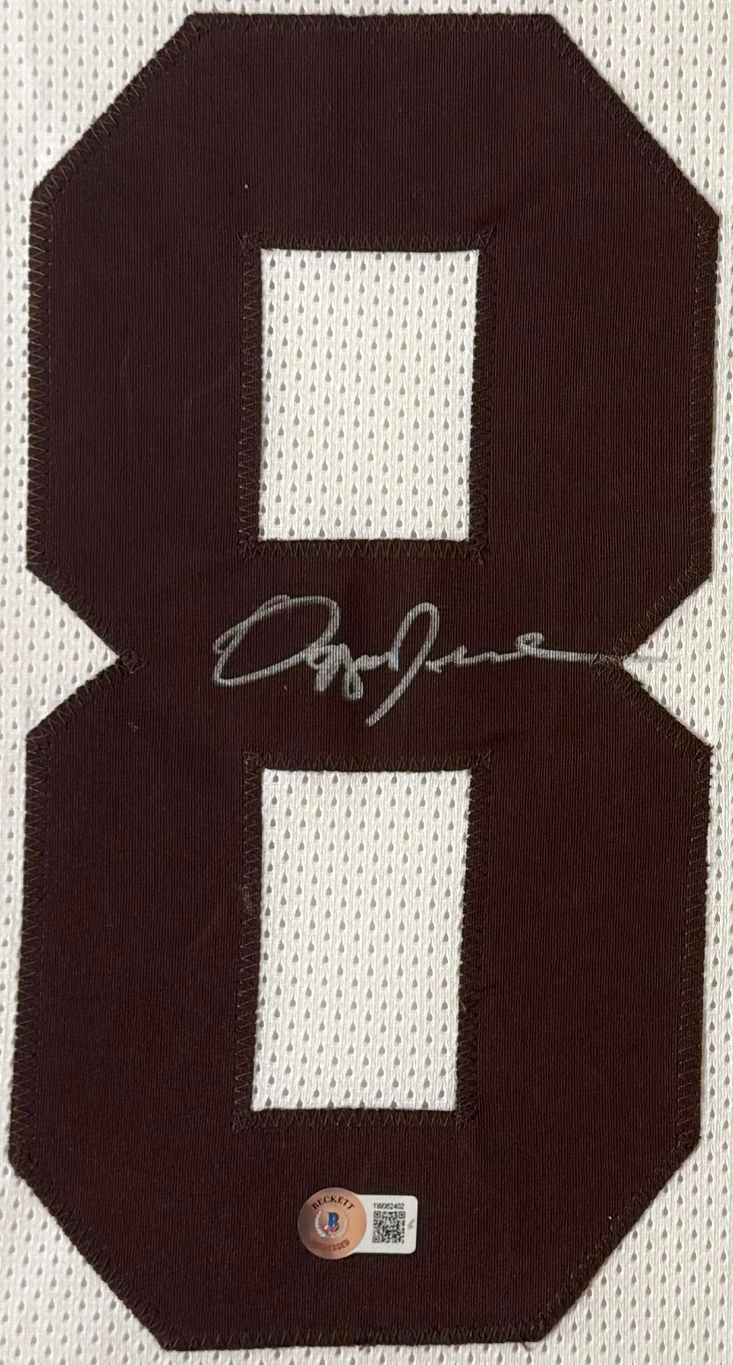 Ozzie Newsome Signed Cleveland Browns Jersey Framed Beckett COA - Close up of Number