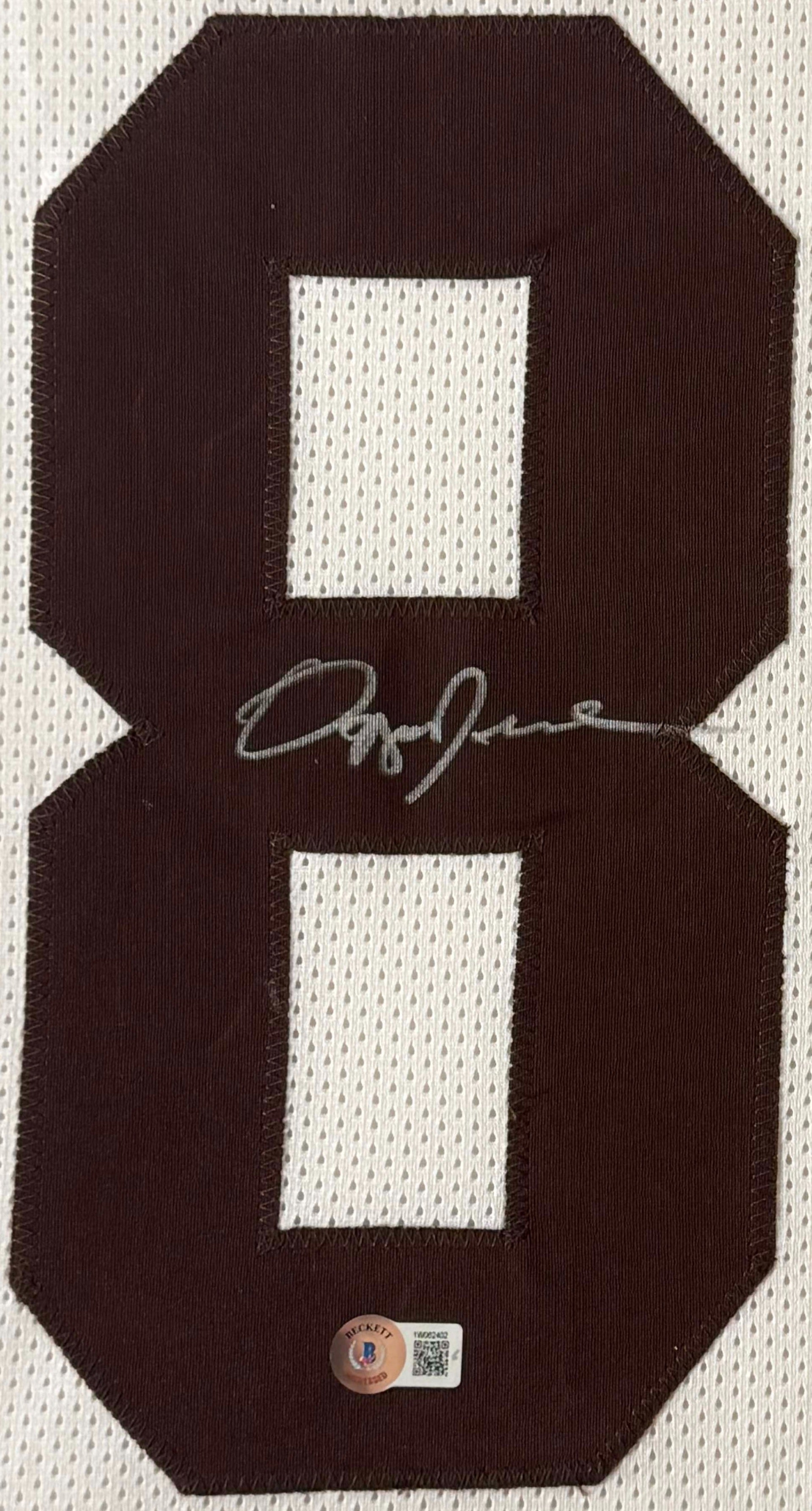 Ozzie Newsome Signed Cleveland Browns Jersey Framed Beckett COA - Close up of Number