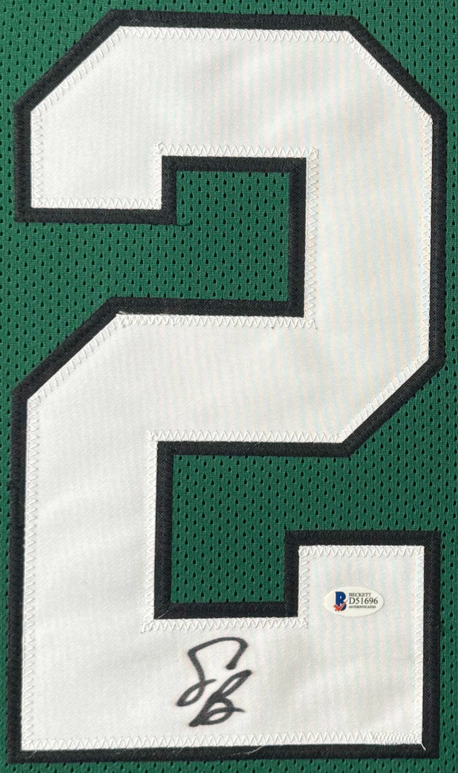 Saquon Barkley Signed Philadelphia Eagles Jersey Framed Beckett COA - Close up of Number